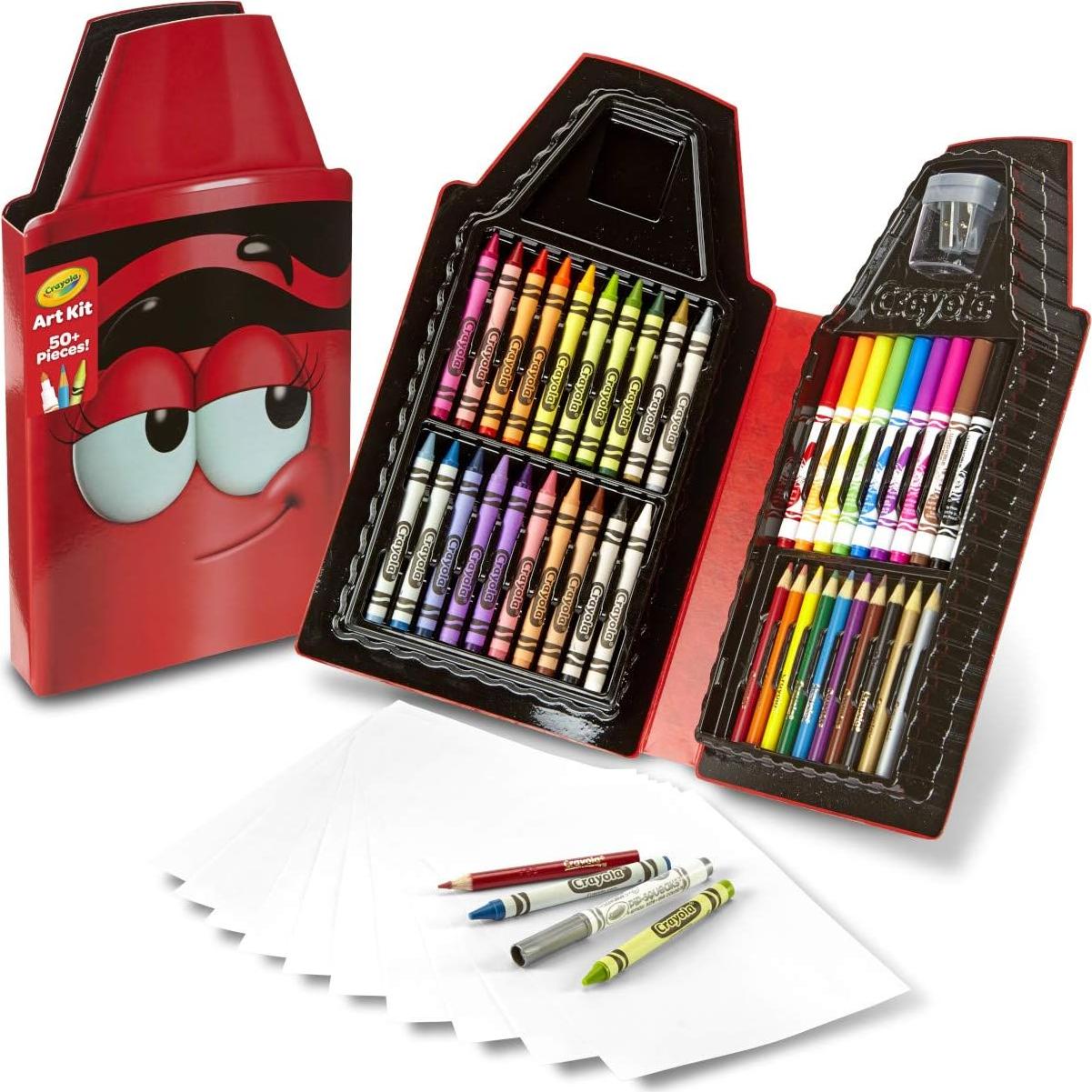 Tip 50 Piece Art Kit, Scarlet Art Gift for Kids 5 & Up, Includes Crayons, Pip-Squeaks Markers, Colored Pencils, Paper Sheets & Dual-Purpose Sharpener in Tip Character Travel Case