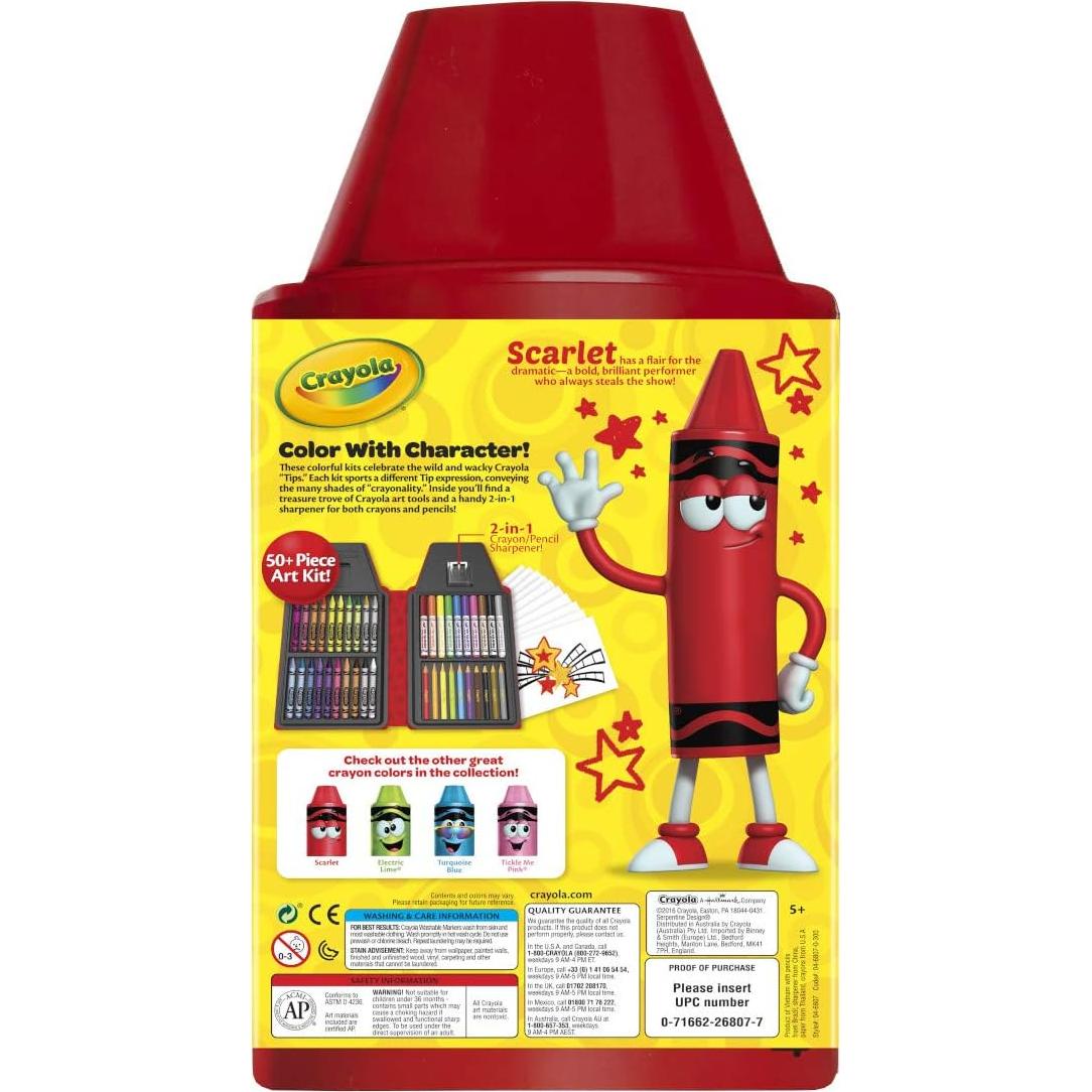 Tip 50 Piece Art Kit, Scarlet Art Gift for Kids 5 & Up, Includes Crayons, Pip-Squeaks Markers, Colored Pencils, Paper Sheets & Dual-Purpose Sharpener in Tip Character Travel Case