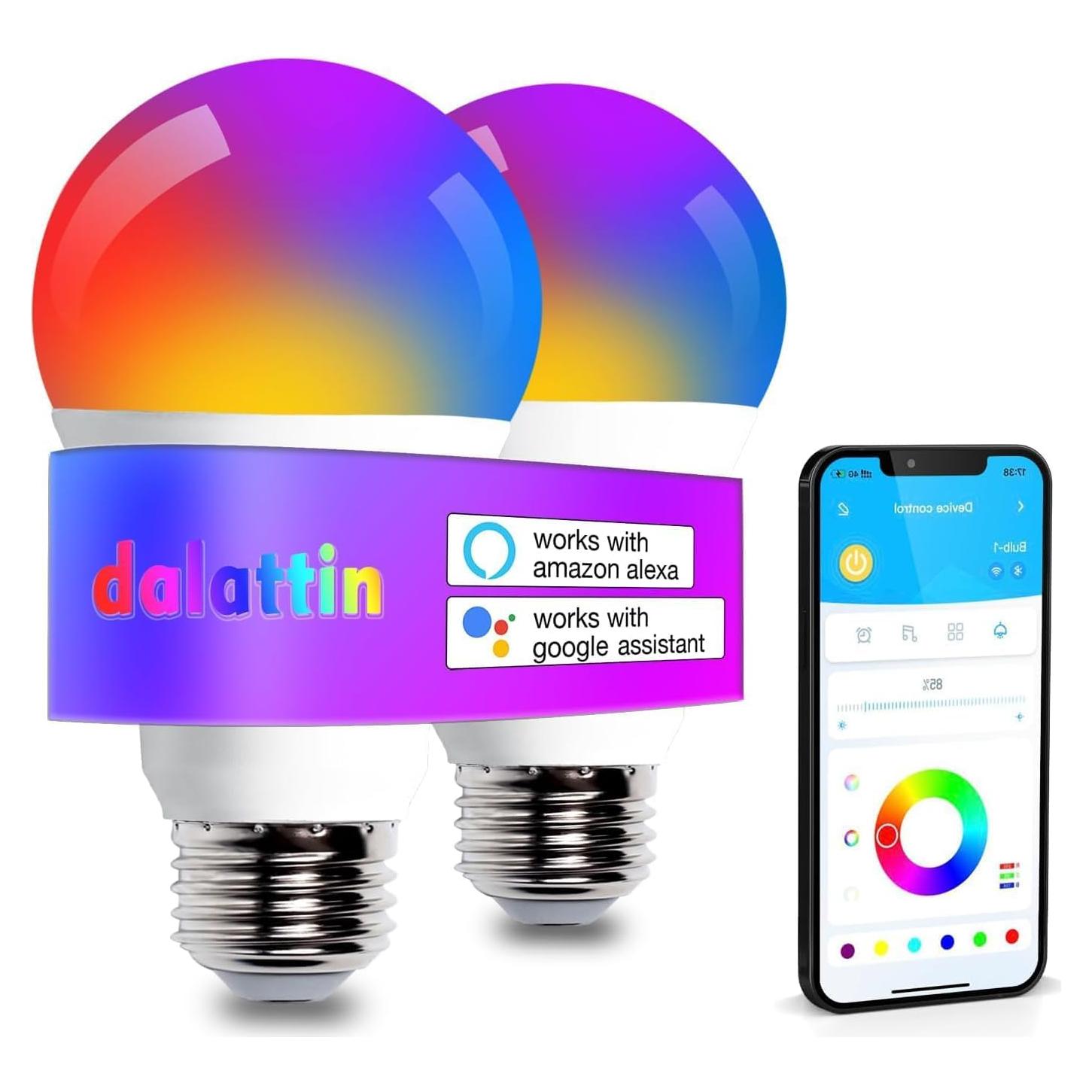 Bombilla LED Inteligente Dalattin A19 E26 800LM RGBW 2 Piezas