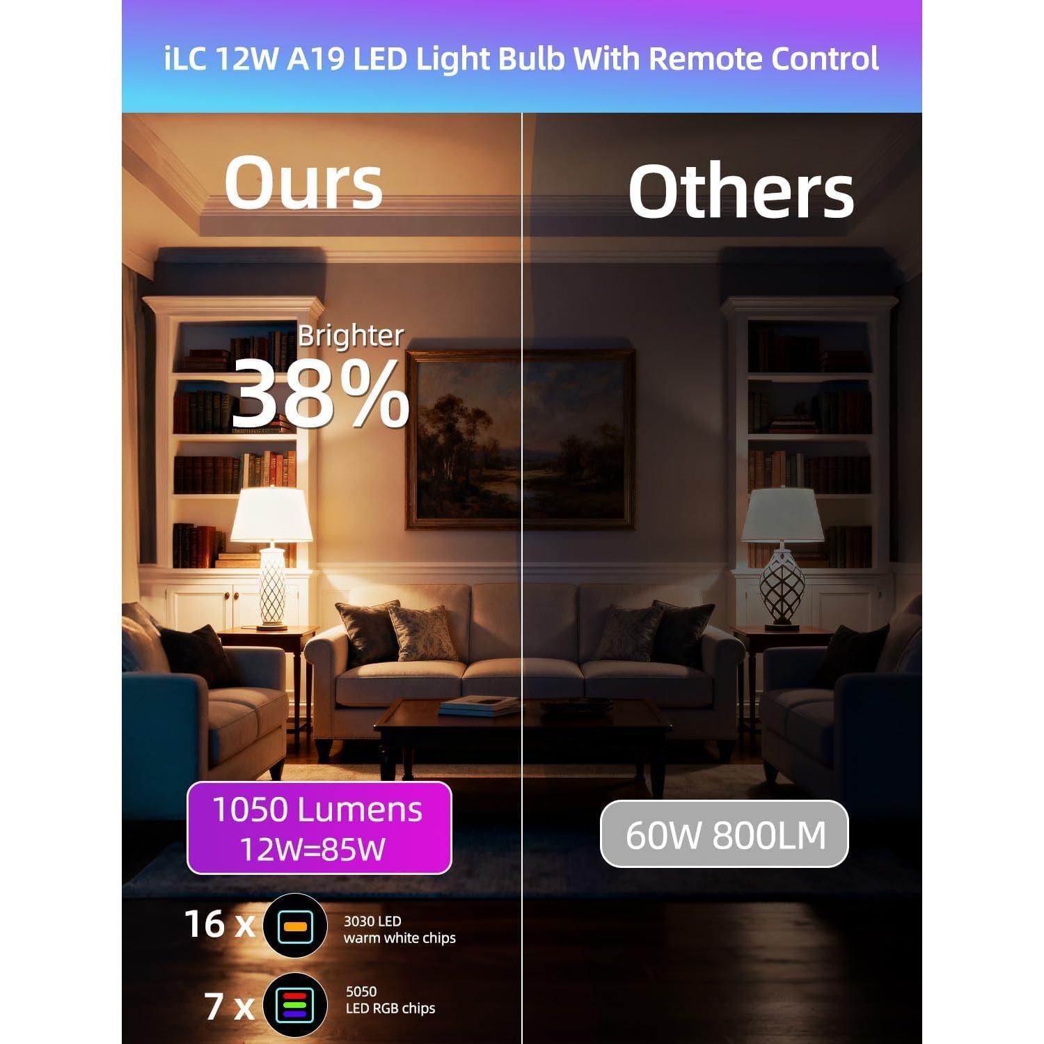Bombilla LED iLC 12W RGB Control Remoto 2700K Paquete de 2