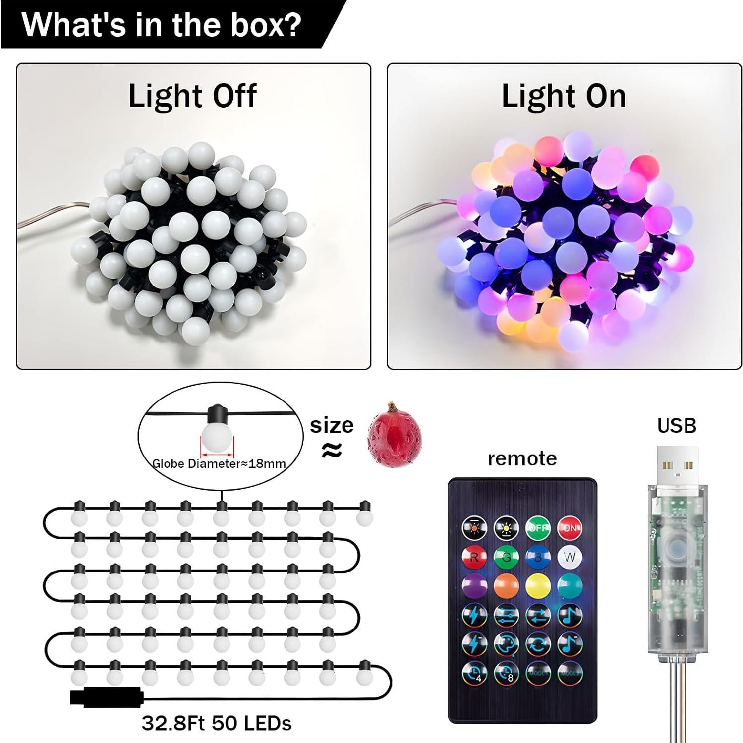 Guirnalda de Luces LED 10m SuperRGB 50 Luces RGB Control Remoto