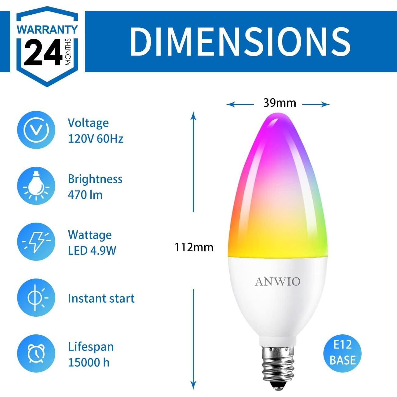 Bombillas Inteligentes ANWIO E12 LED 4.9W 470LM Paquete de 2