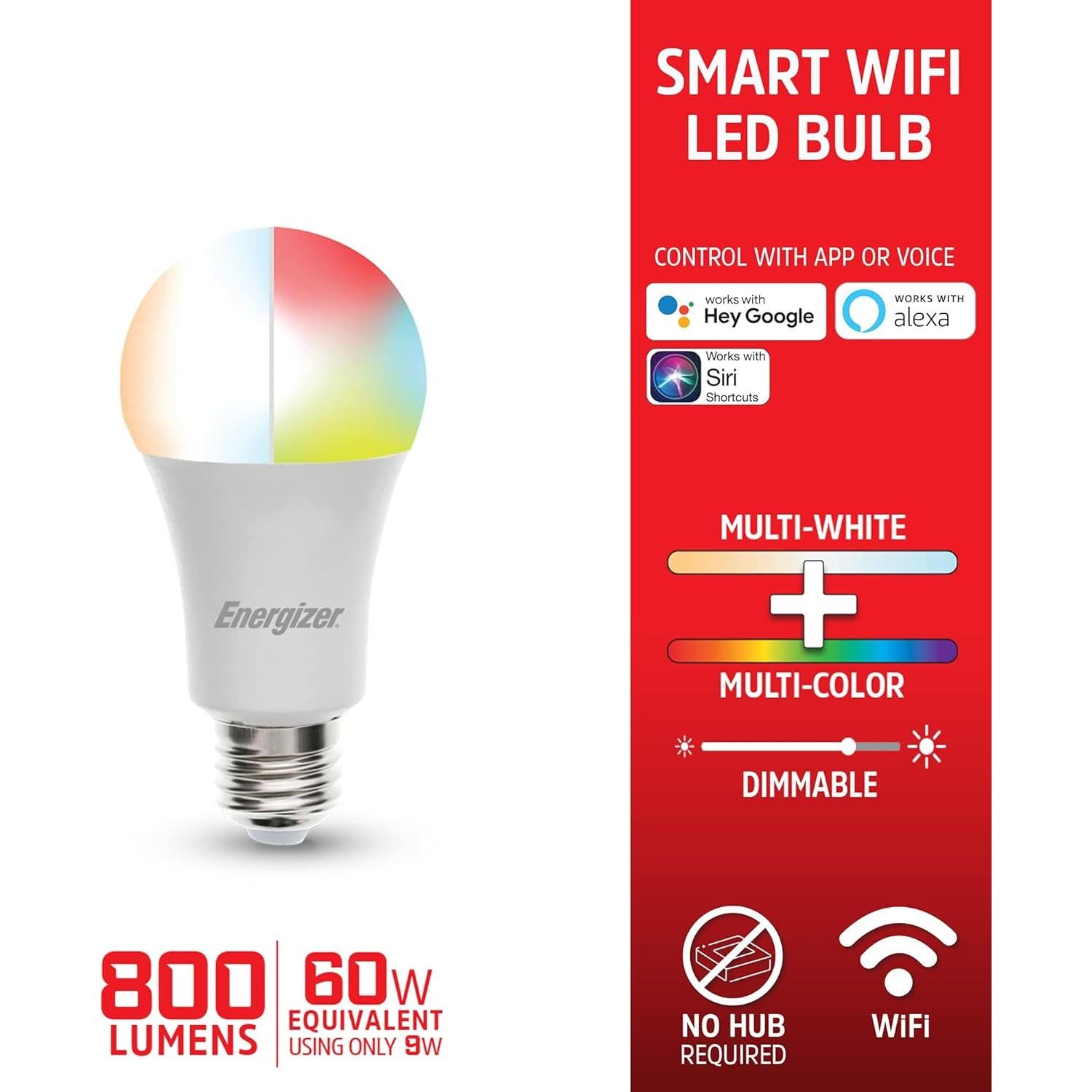 Bombilla LED Inteligente Energizer Connect A19 RGB - Paquete de 4
