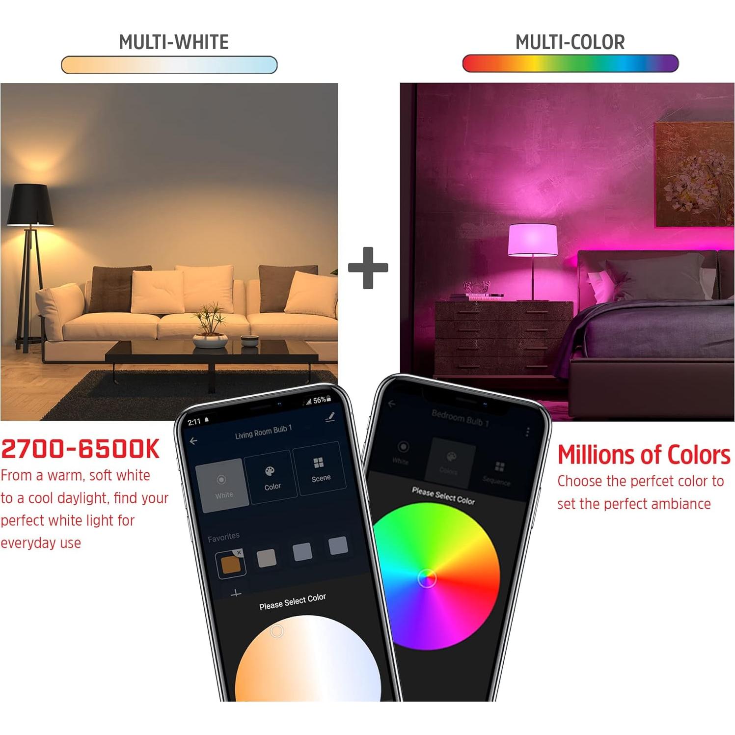 Bombilla LED Inteligente Energizer Connect A19 RGB - Paquete de 4