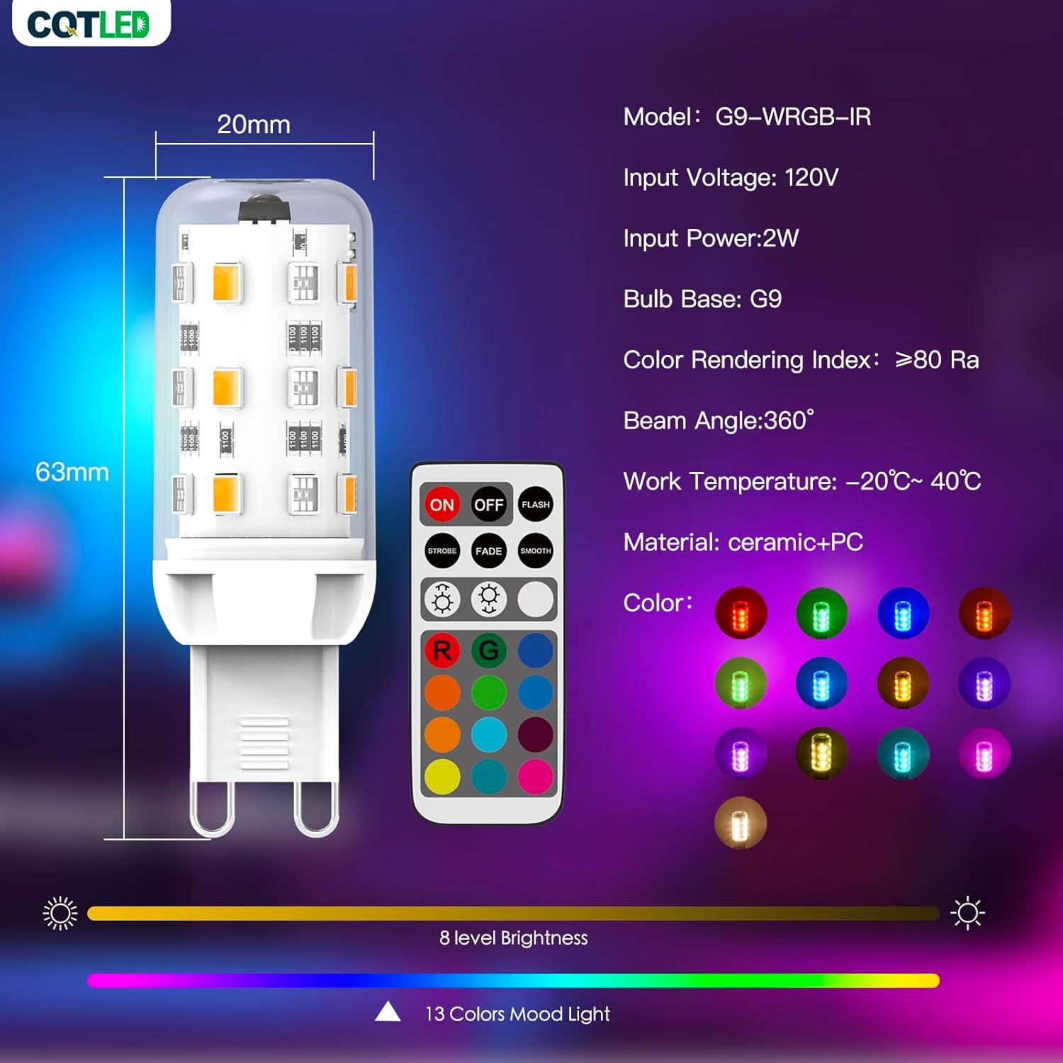 Bombillas LED G9 RGB Regulables 2W 250LM Control Remoto - Paquete de 2