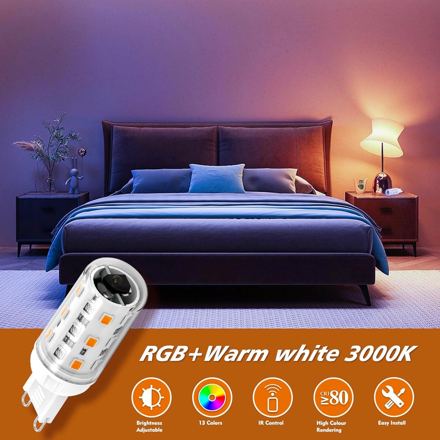 Bombillas LED G9 RGB Regulables 2W 250LM Control Remoto - Paquete de 2