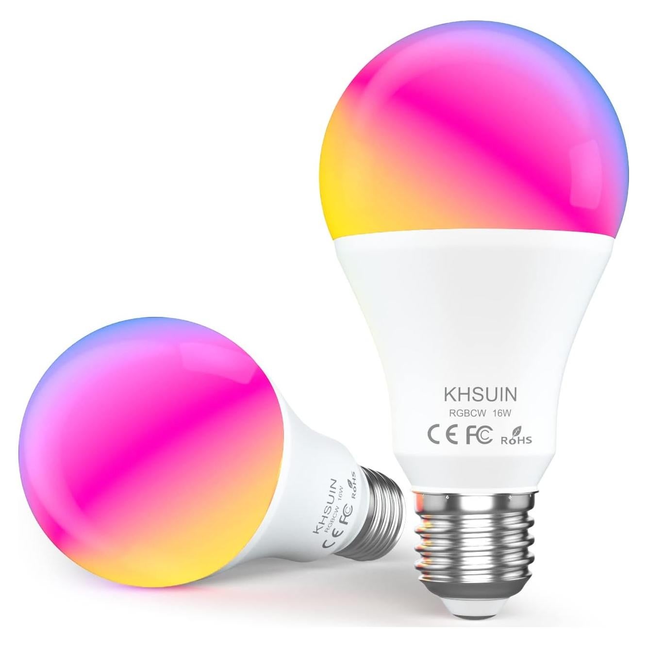 Bombillas Inteligentes KHSUIN A19 16W RGB 1600LM 2 Paquetes