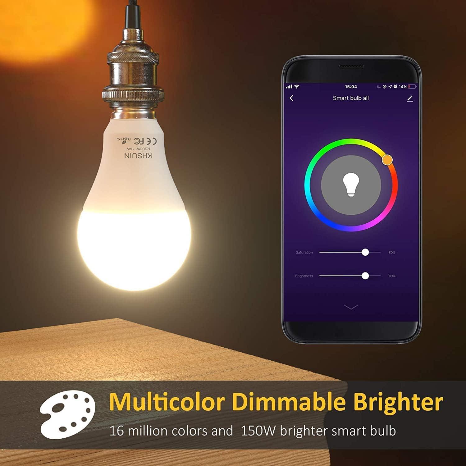 Bombillas Inteligentes KHSUIN A19 16W RGB 1600LM 2 Paquetes