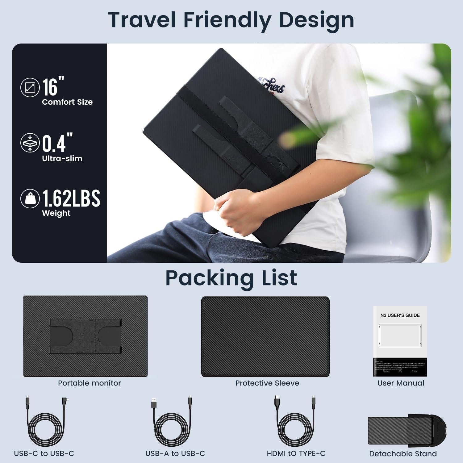 Monitor Portátil FLYTOCCA N3 16" FHD 1920x1200 Rotatorio