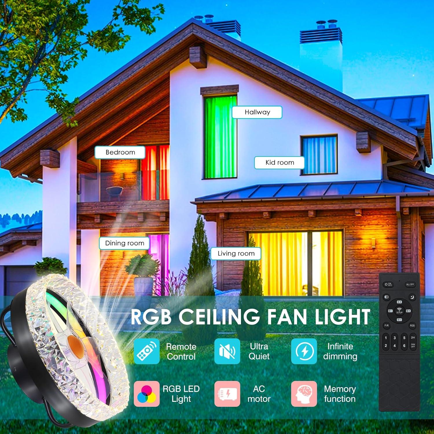 Ventilador de Techo Mpayel 33cm LED RGB Control Remoto