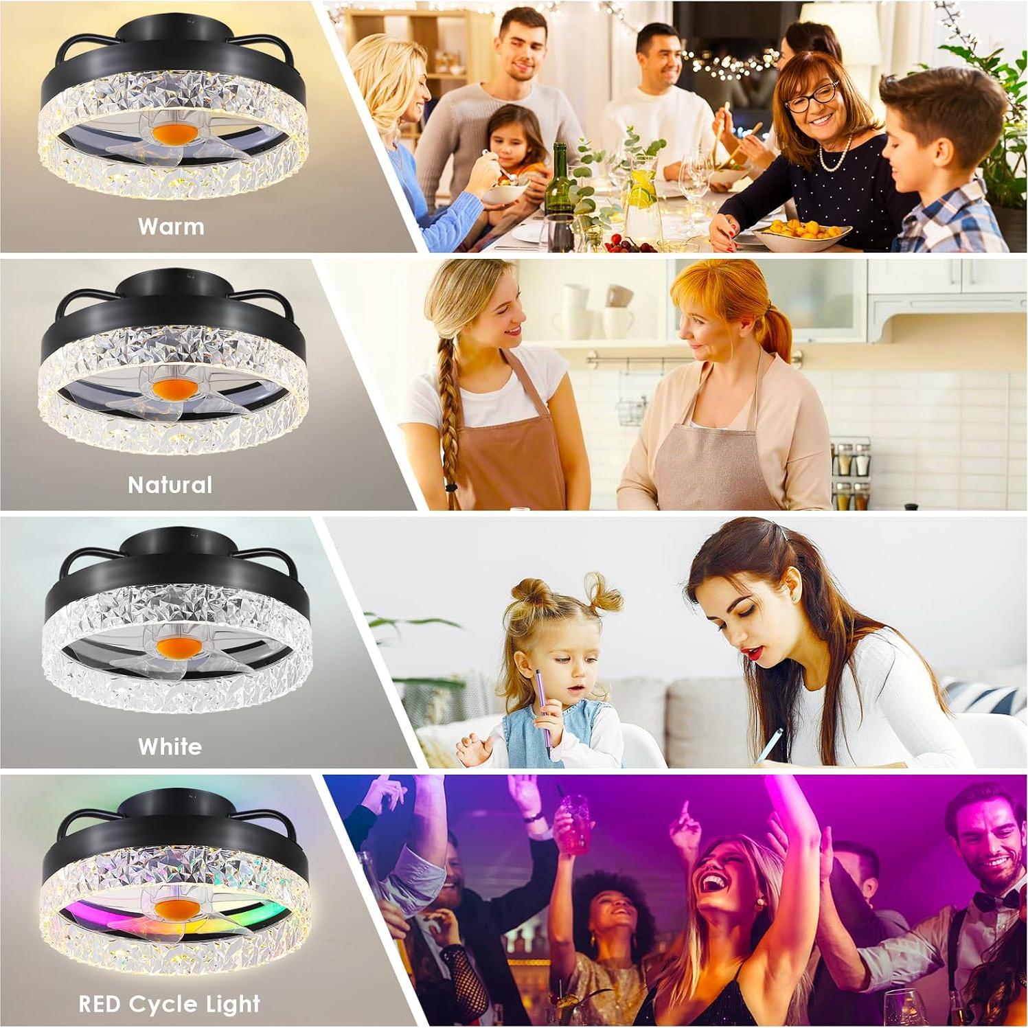 Ventilador de Techo Mpayel 33cm LED RGB Control Remoto