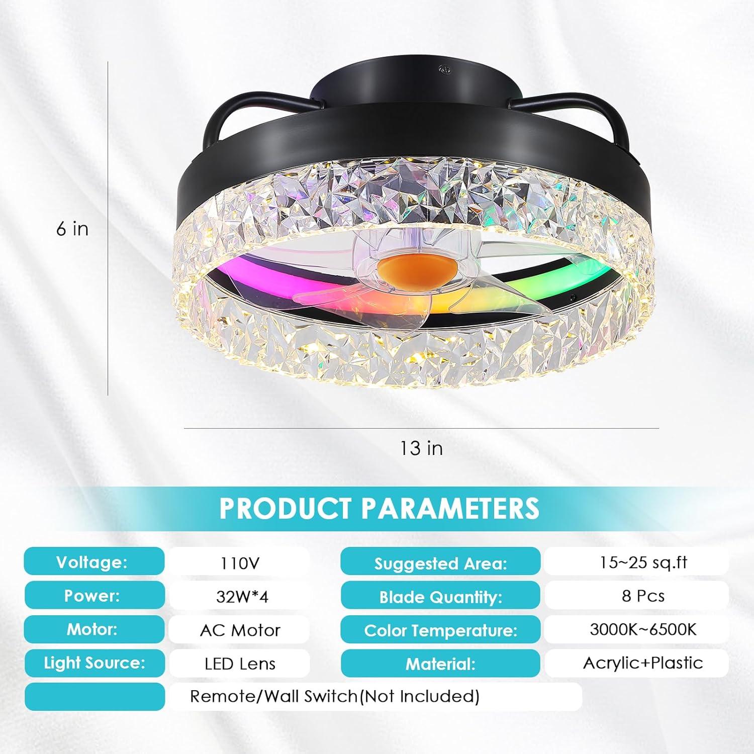 Ventilador de Techo Mpayel 33cm LED RGB Control Remoto