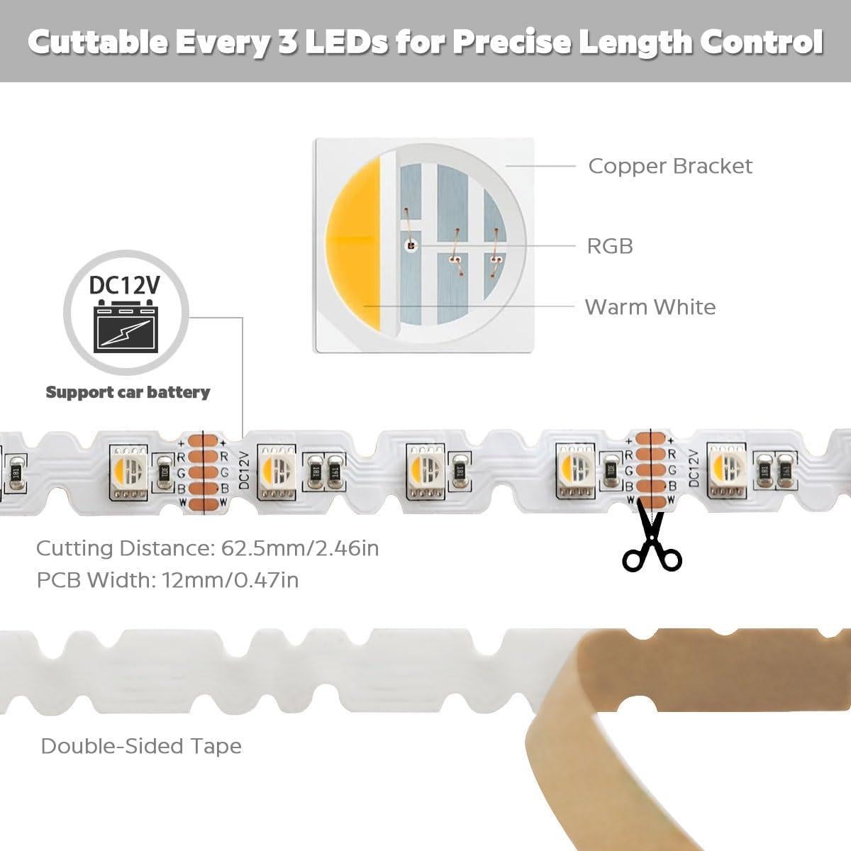 Tira LED RGBW 12V 5m Doblable en S 240 LEDs 3000K