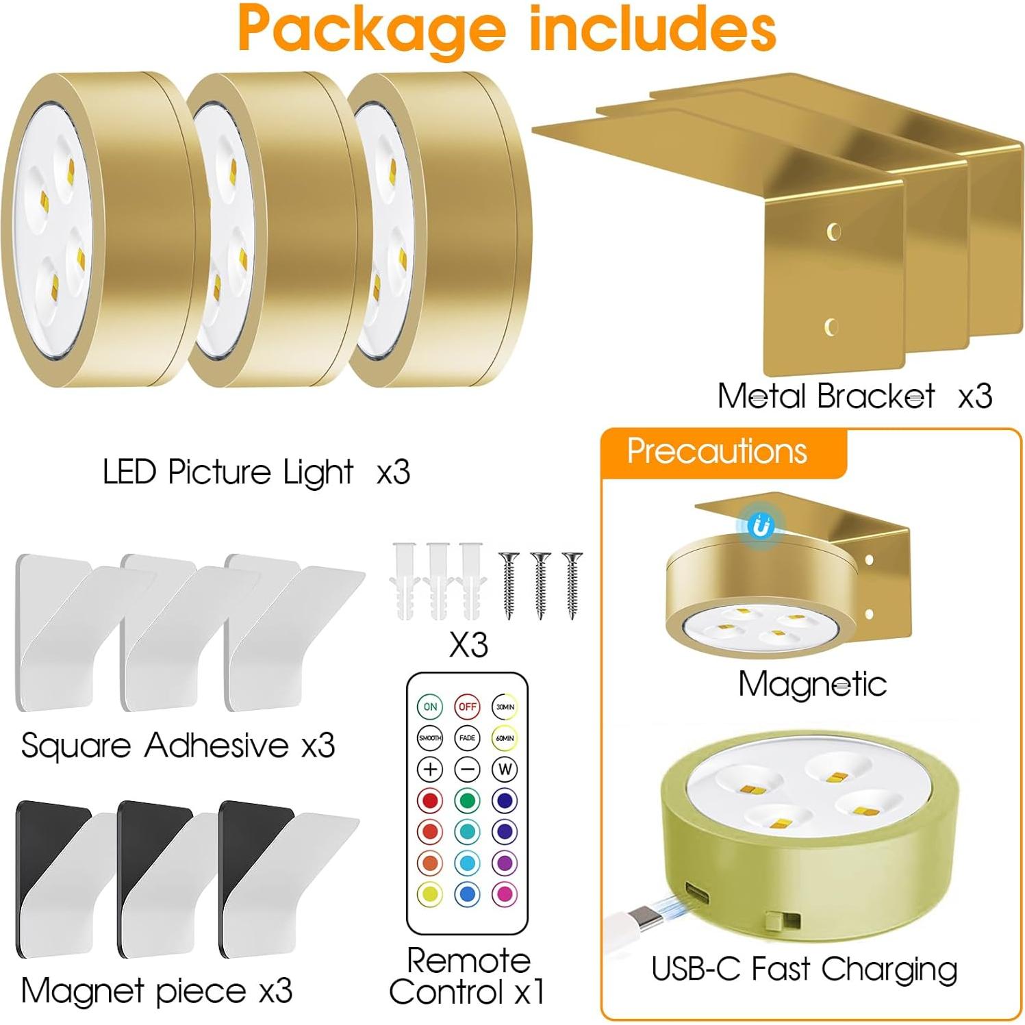 Luz LED de Exhibición de Arte SIXDEFLY RGB Recargable 3 Pzas