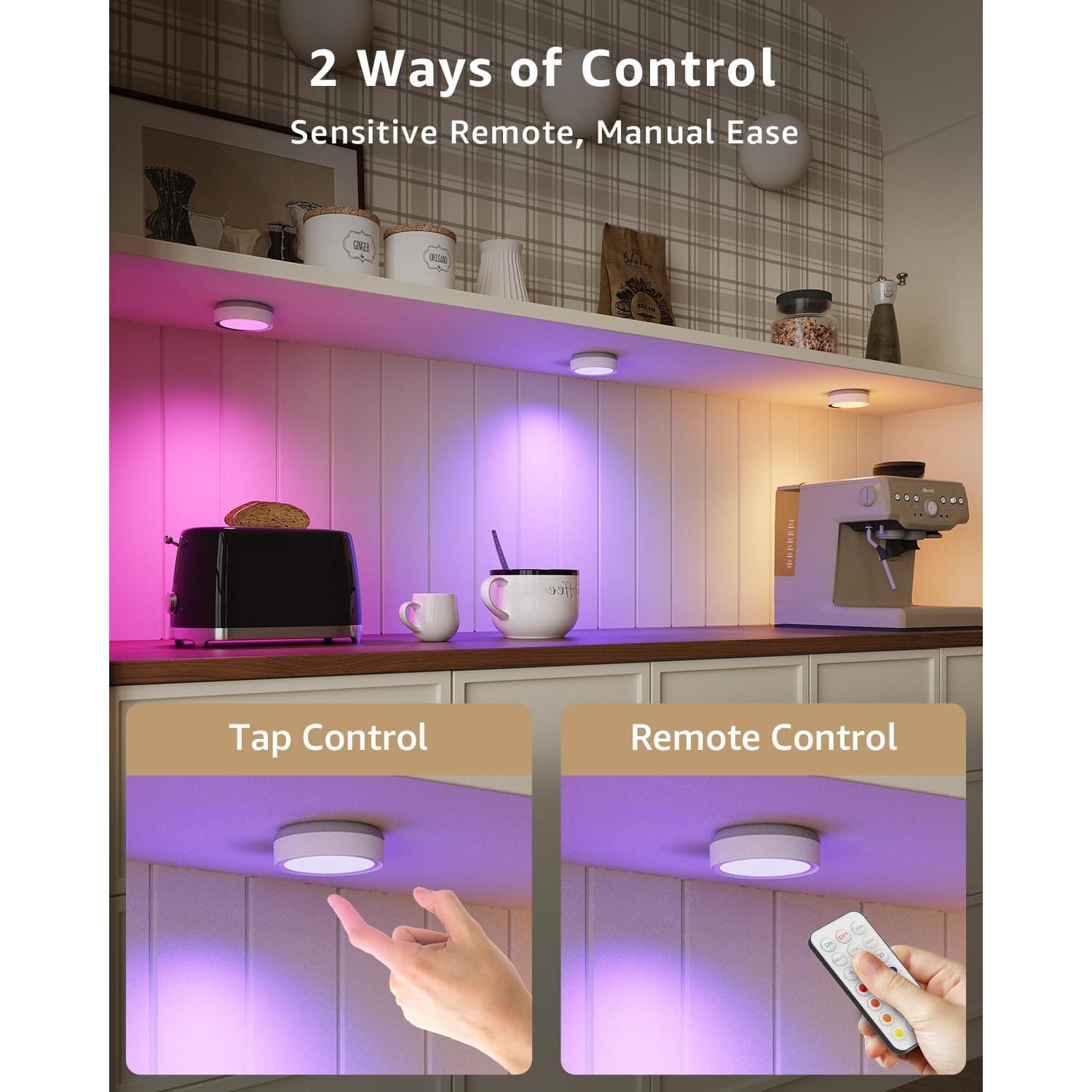 Luces Puck Recargables RGB Vloee 6 Pcs con Control Remoto