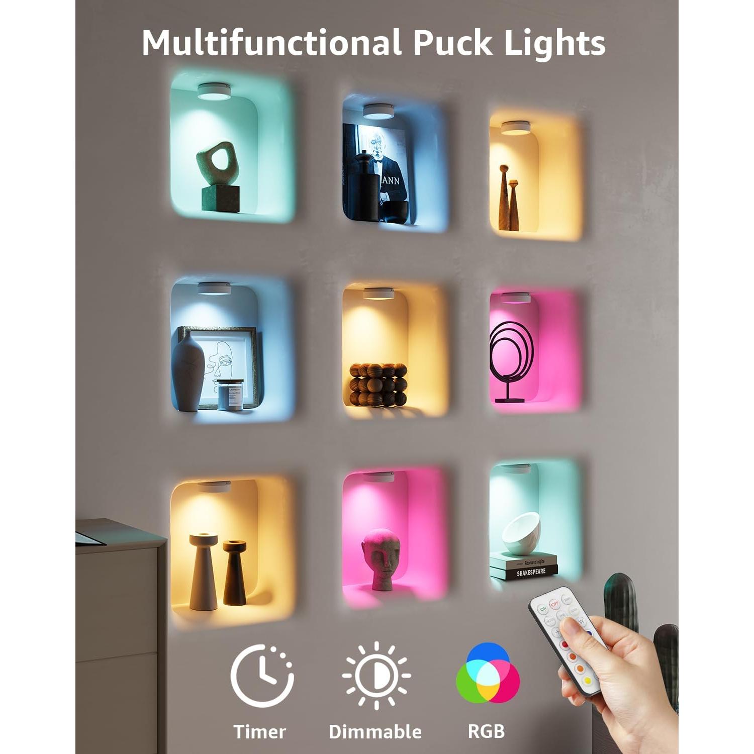 Luces Puck Recargables RGB Vloee 6 Pcs con Control Remoto