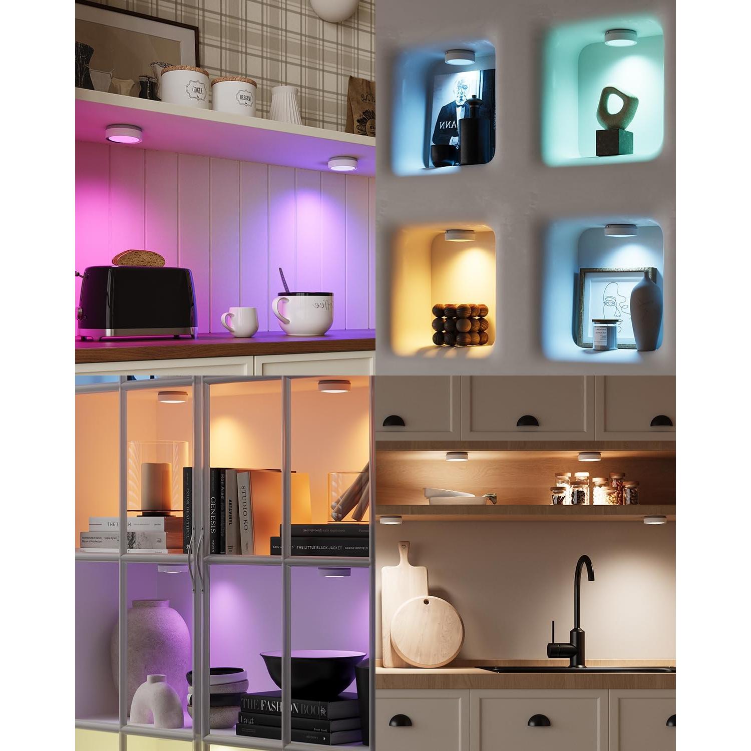 Luces Puck Recargables RGB Vloee 6 Pcs con Control Remoto