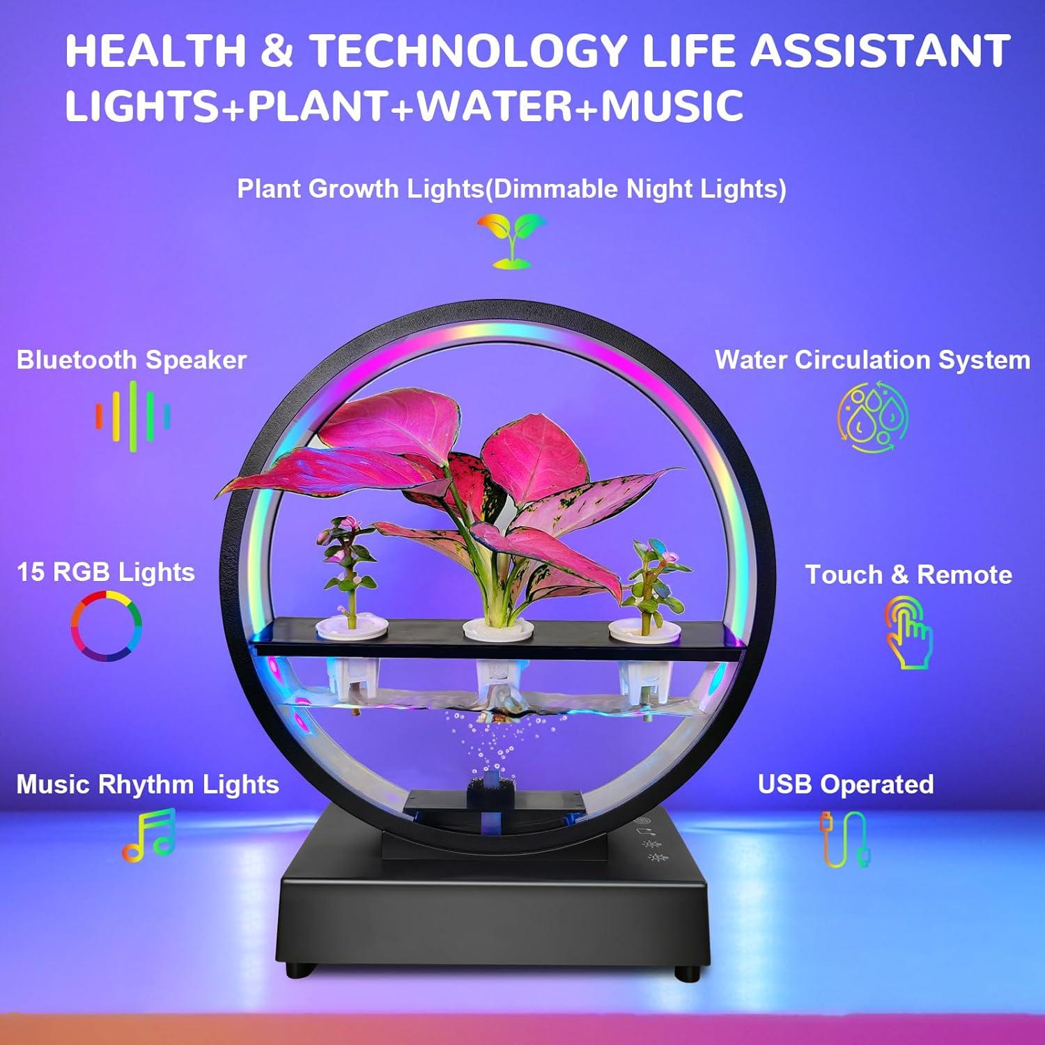 Lámpara de Mesa LED RGB Eoako con Altavoz Bluetooth y Soporte para Plantas