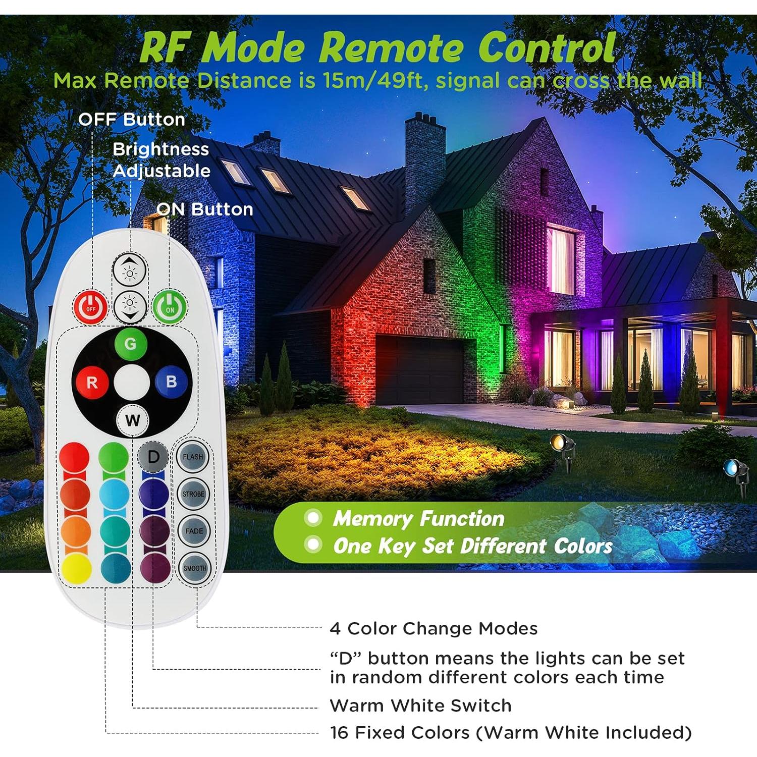 Luces de Paisaje LED RGBW Junview 10W 14 Piezas Impermeables