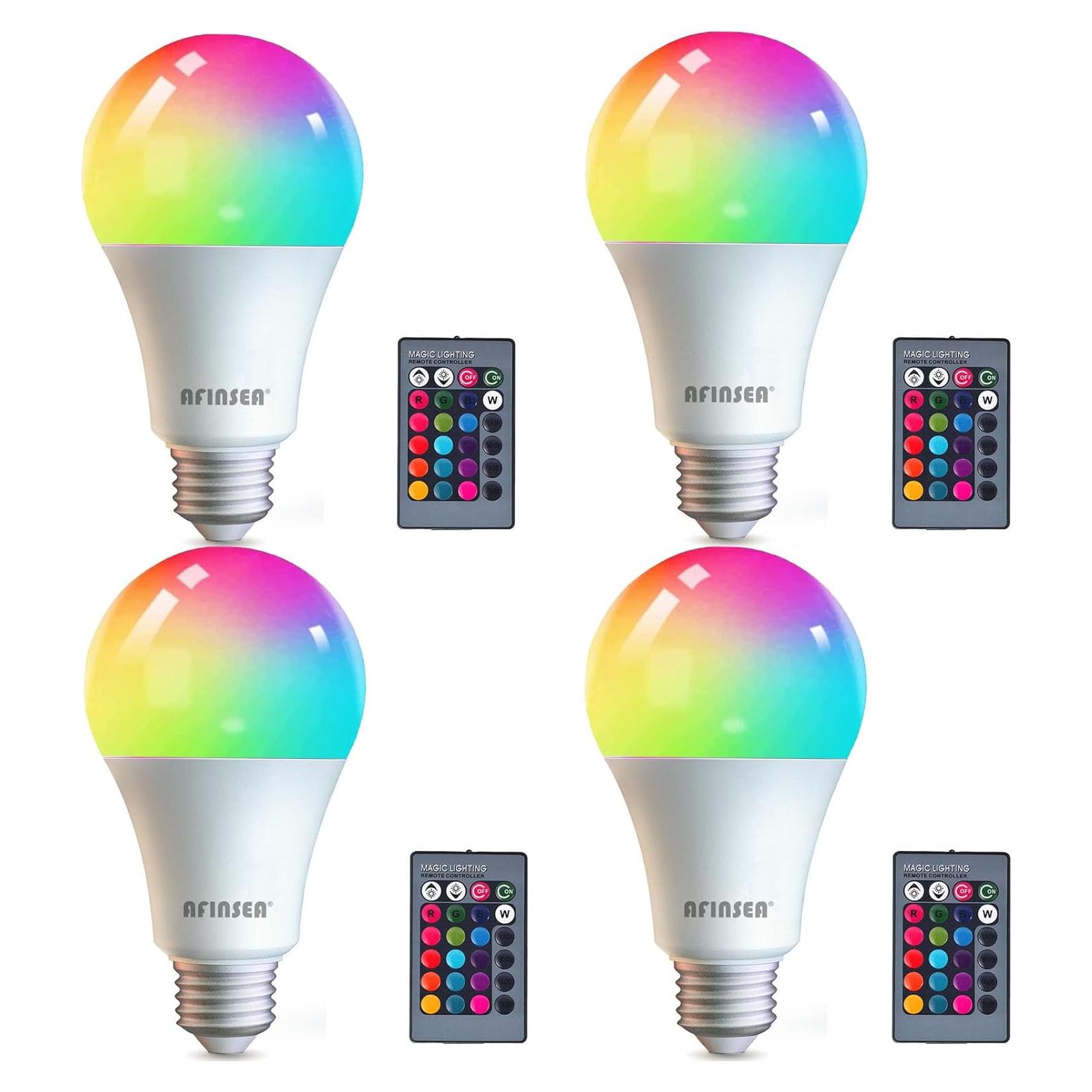 Bombillas LED RGB 9W E27 A19 6500K 4 Paquetes Multicolor