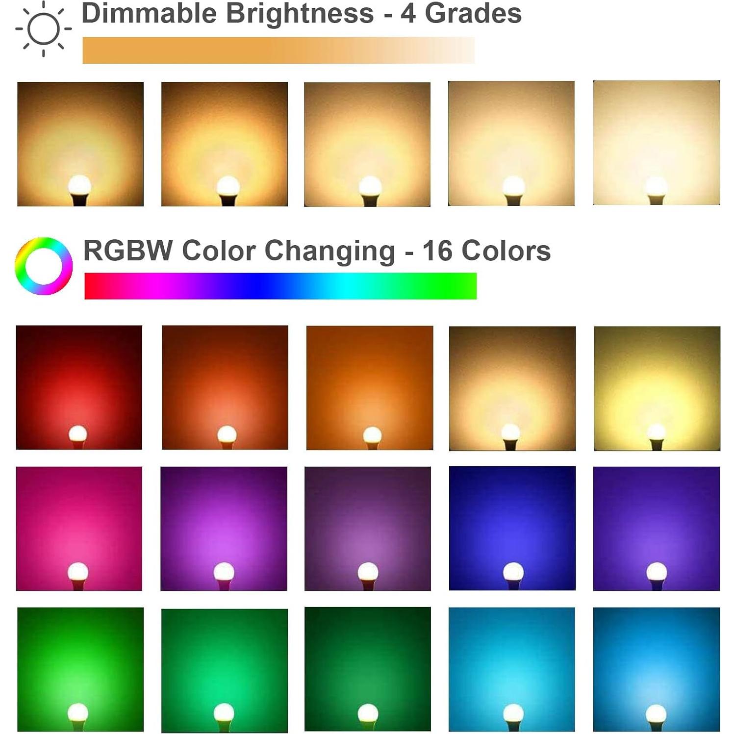 Bombillas LED RGB 9W E27 A19 6500K 4 Paquetes Multicolor