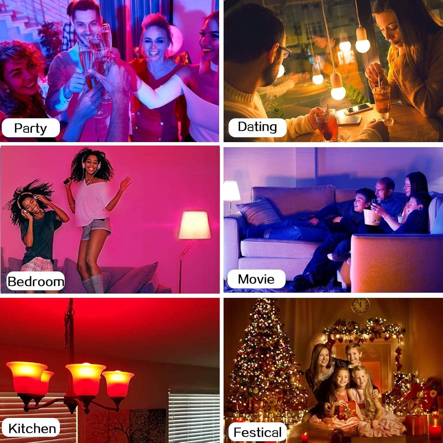 Bombillas LED RGB 9W E27 A19 6500K 4 Paquetes Multicolor