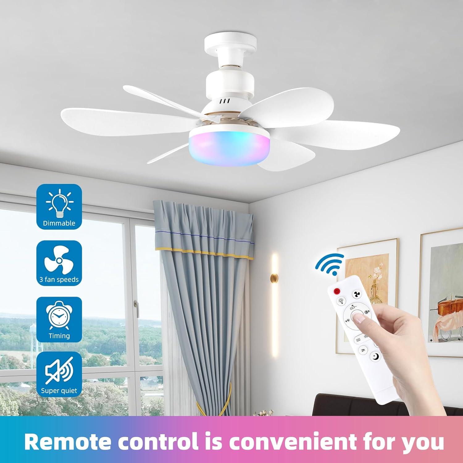 Ventilador de Techo con Luz AHXIAOZN Blanco RGB 52cm