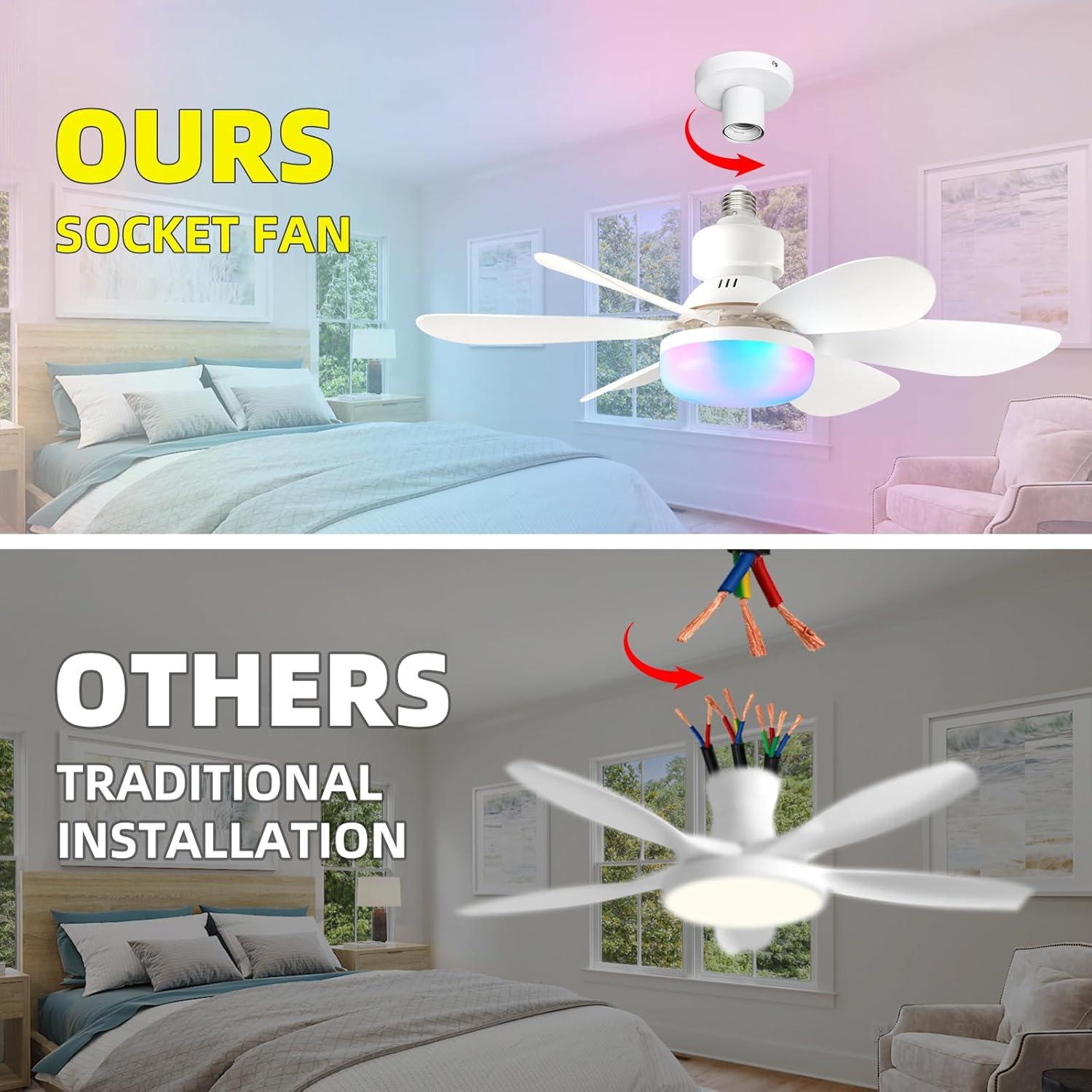 Ventilador de Techo con Luz AHXIAOZN Blanco RGB 52cm