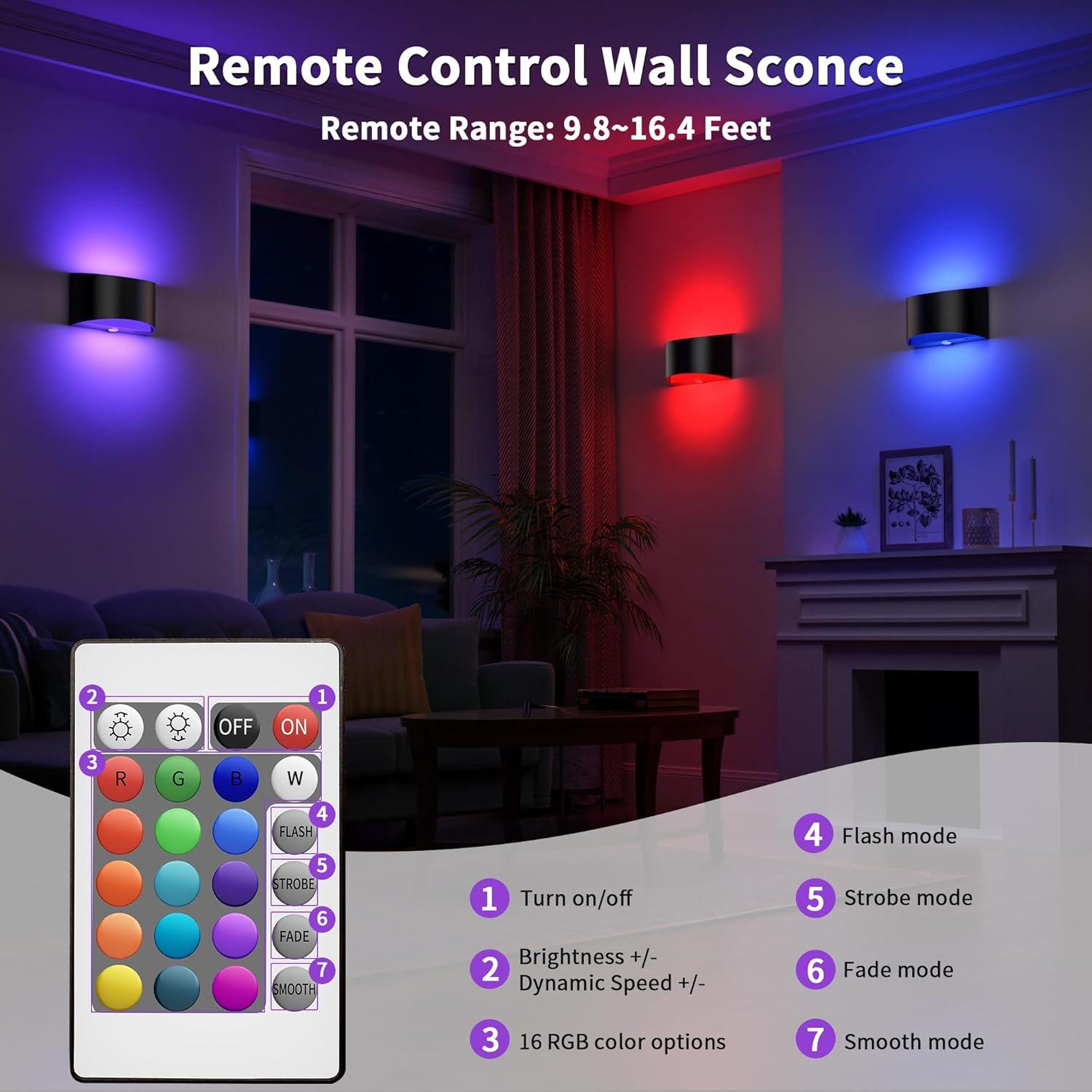 Juego de 2 Apliques de Pared LED CAMCLIM Inalámbricos RGB