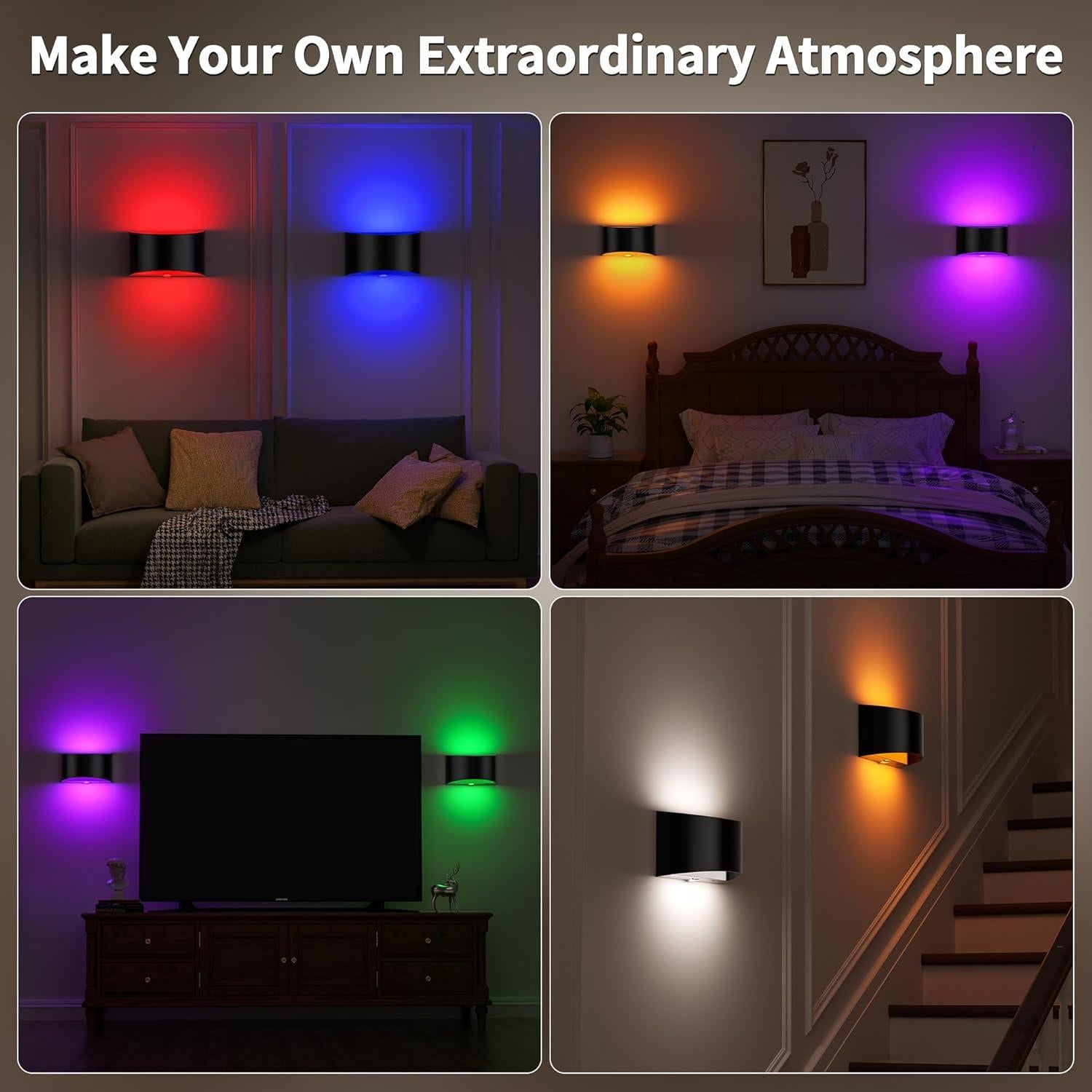 Juego de 2 Apliques de Pared LED CAMCLIM Inalámbricos RGB