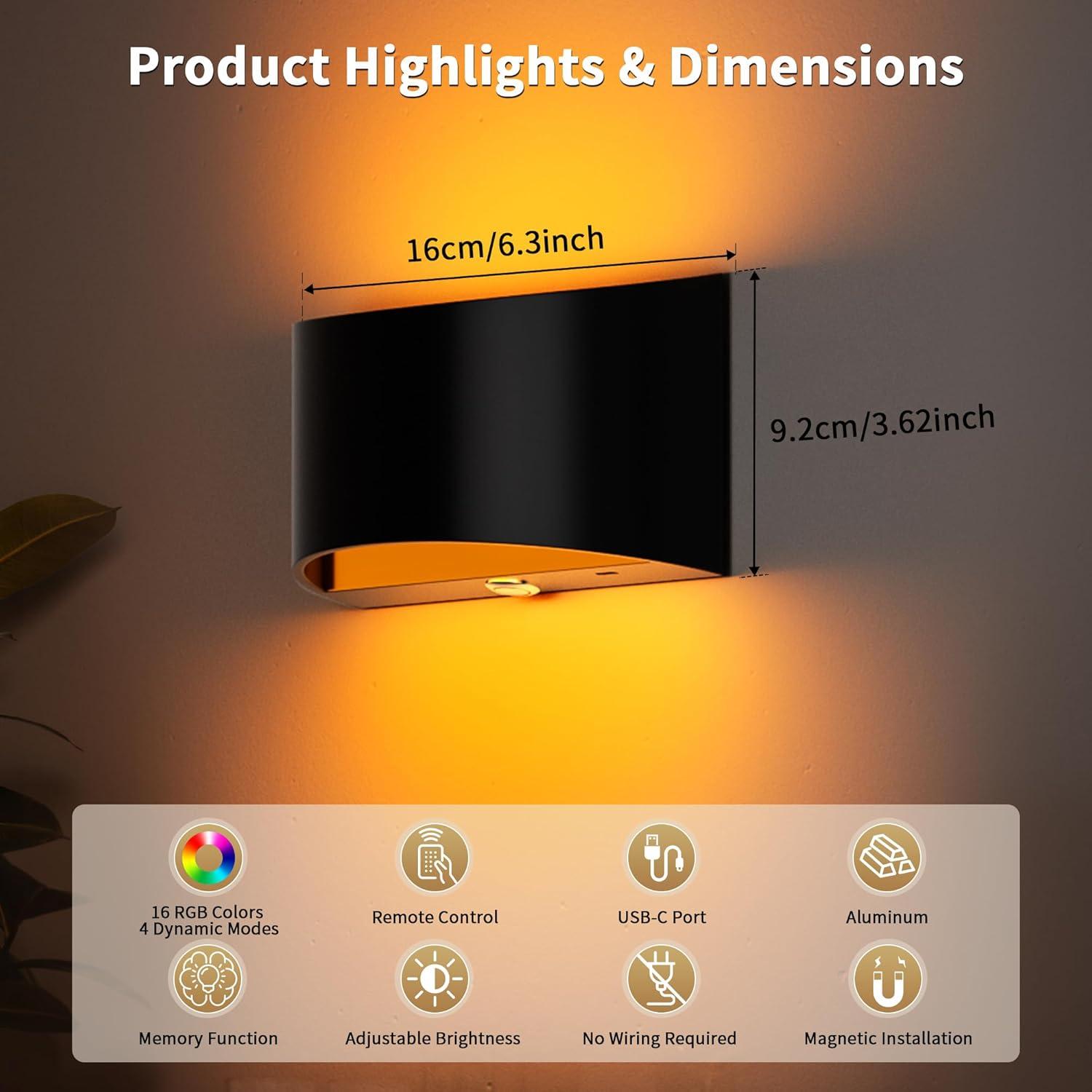 Juego de 2 Apliques de Pared LED CAMCLIM Inalámbricos RGB