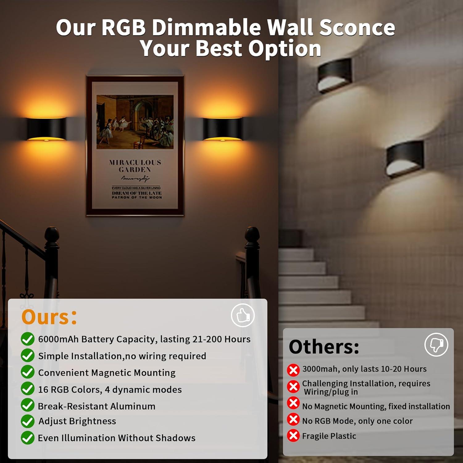 Juego de 2 Apliques de Pared LED CAMCLIM Inalámbricos RGB