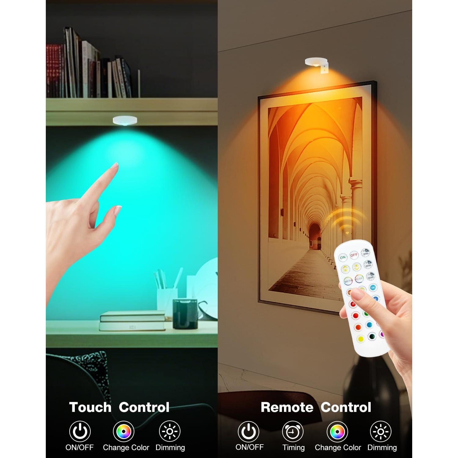 Luces Puck Recargables Aokpsrt 6PCS RGB 1500mAh para Cuadros