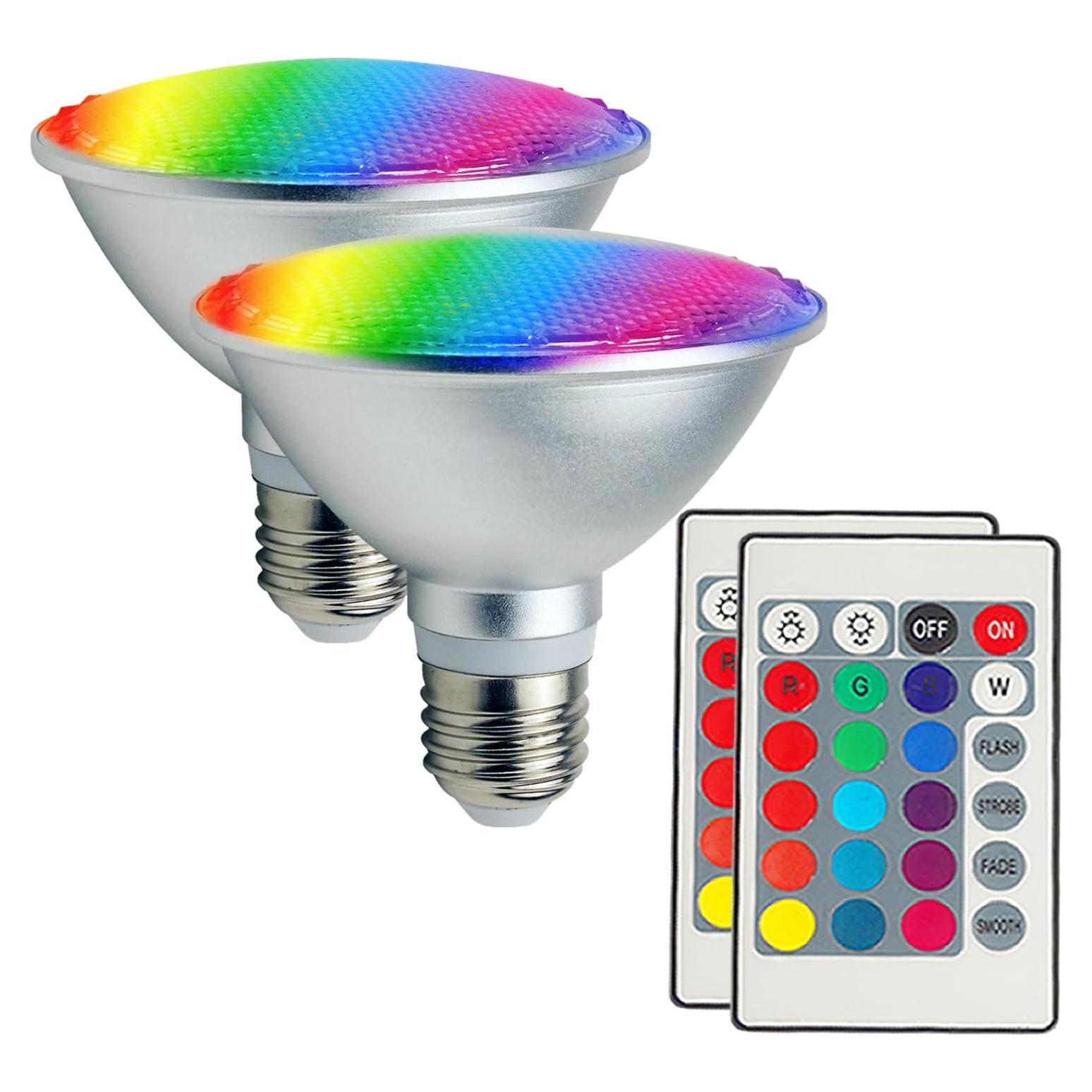 Paquete de 2 Bombillas LED PAR30S 30W RGB+Blanco Cálido