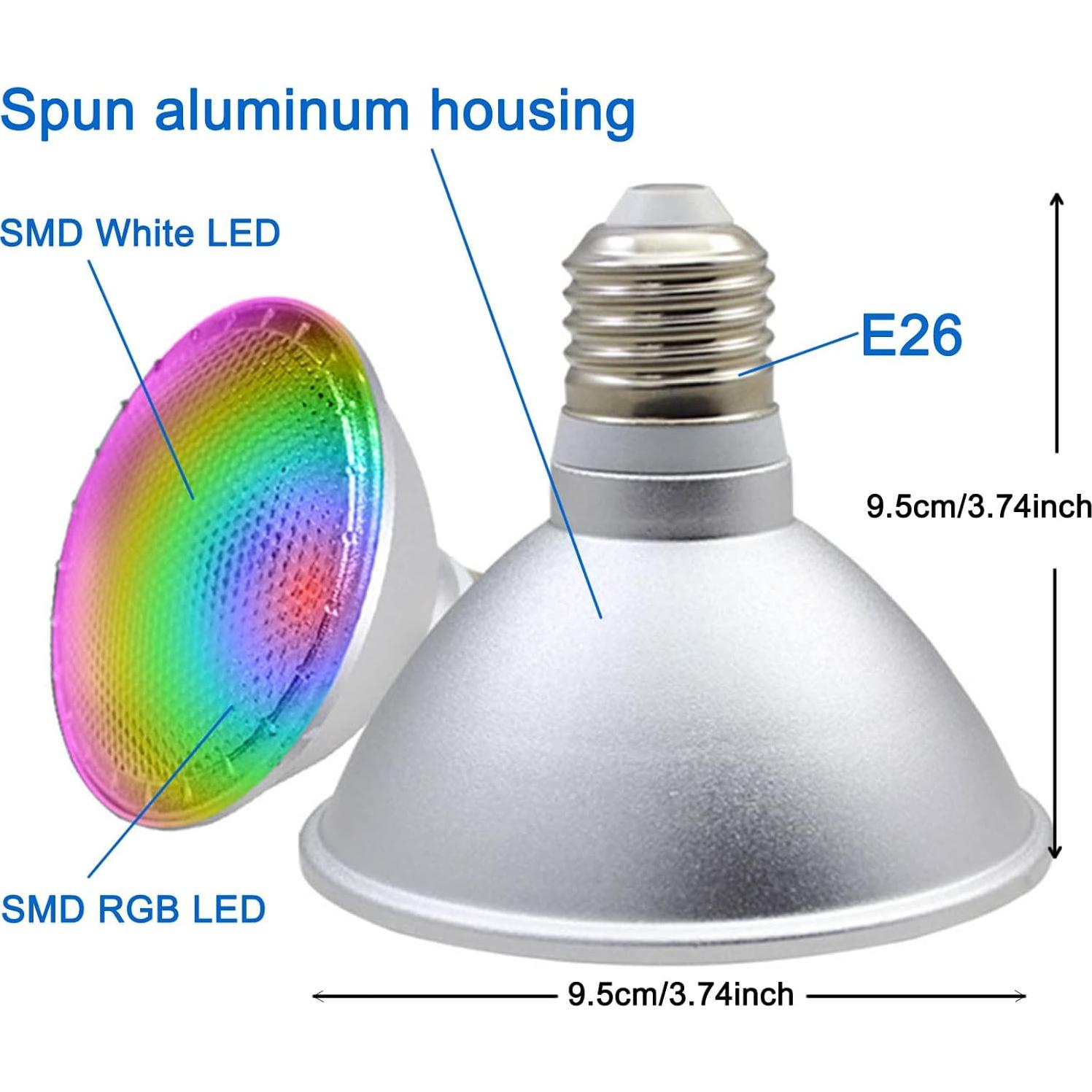 Paquete de 2 Bombillas LED PAR30S 30W RGB+Blanco Cálido