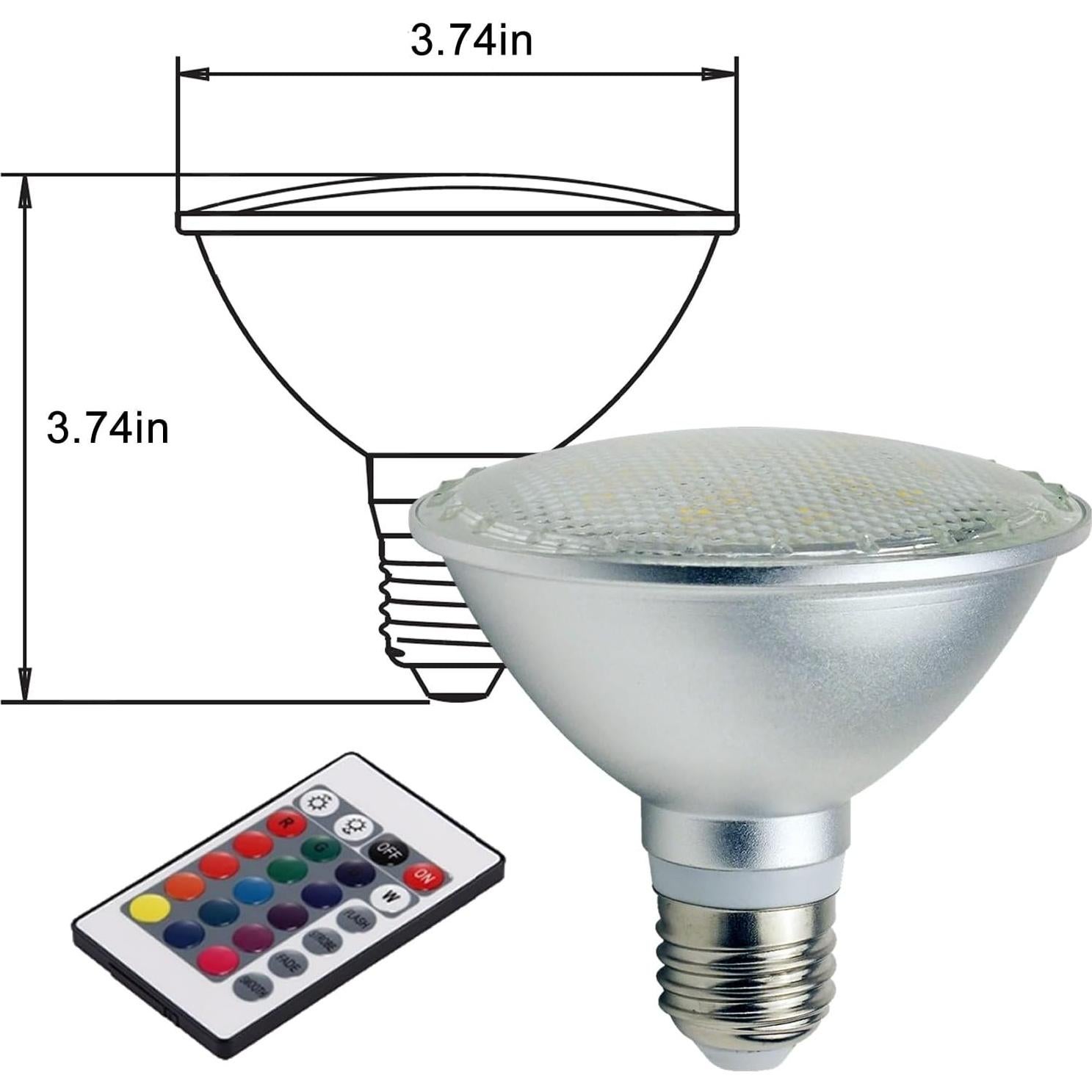 Paquete de 2 Bombillas LED PAR30S 30W RGB+Blanco Cálido