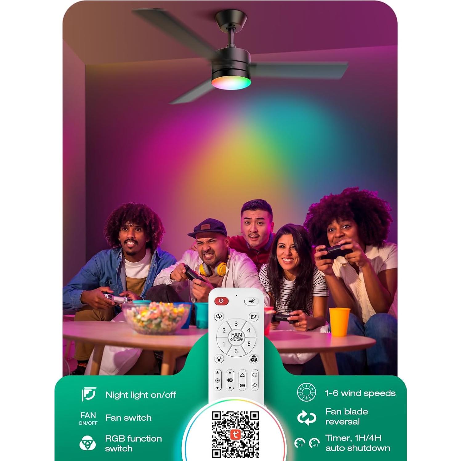 Ventilador de Techo Hinomy 132 cm con Luz LED y Control Remoto