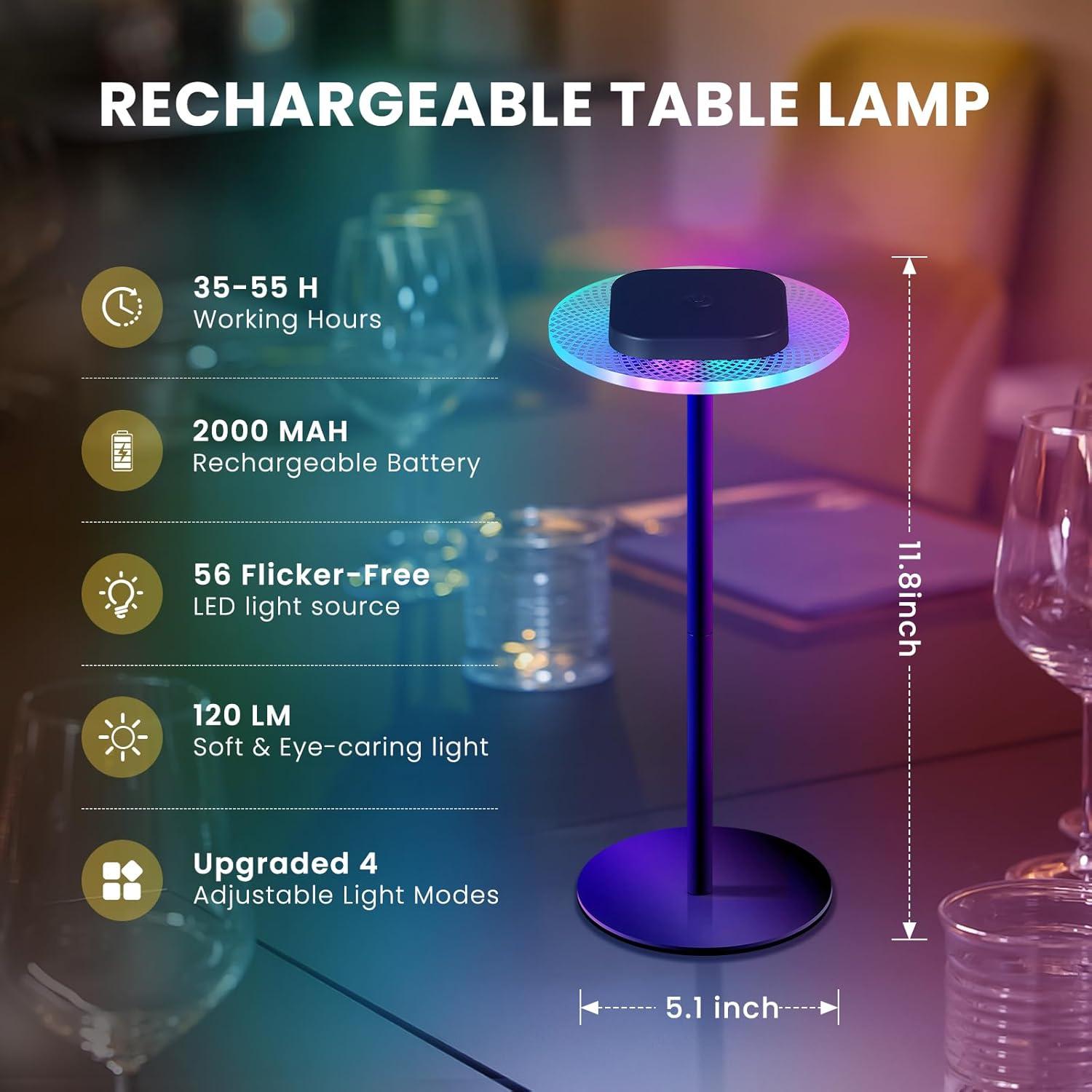 Lámpara de Mesa LED Inalámbrica LOFTEK - Carga USB RGB 4 Modos