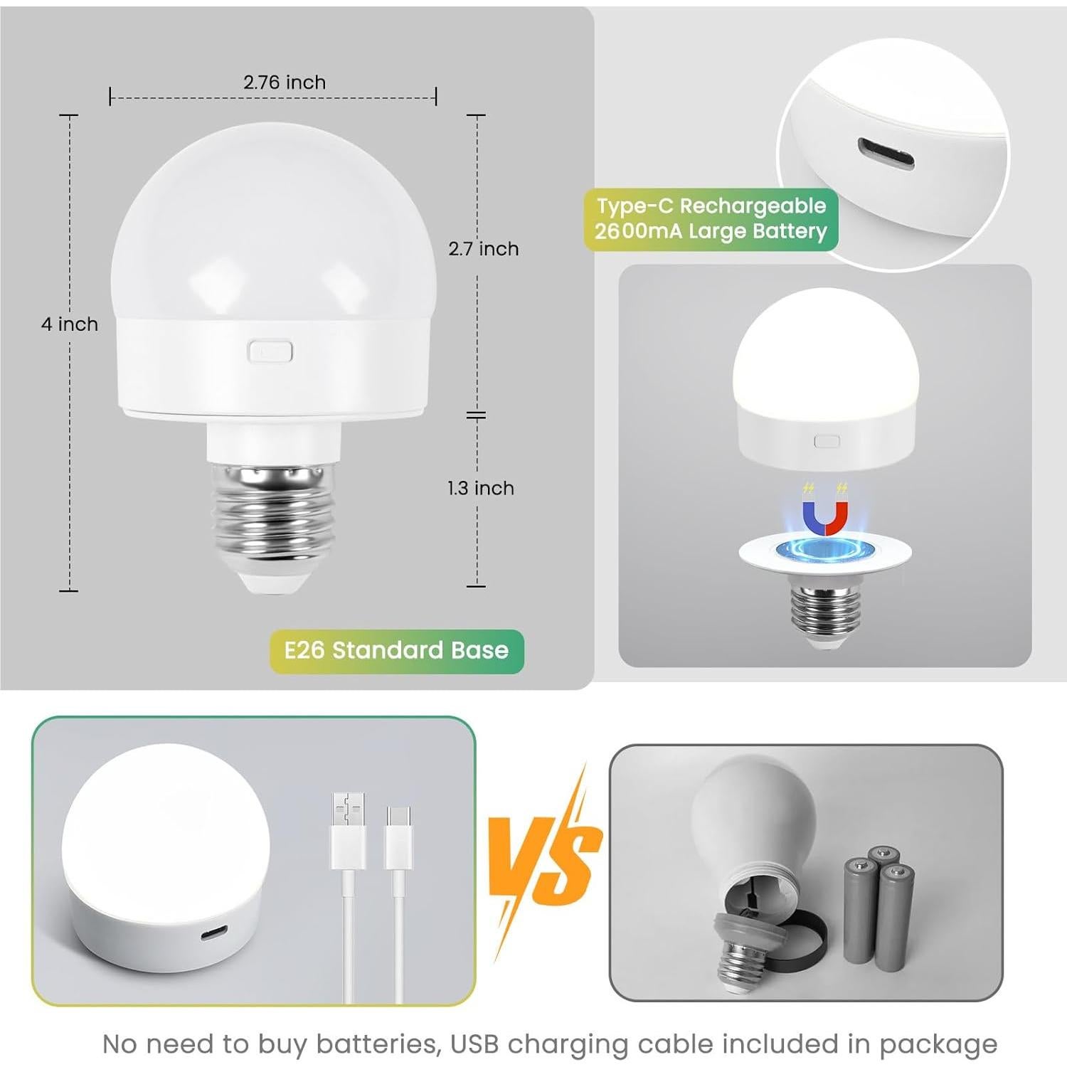 Bombilla LED recargable E26 EIDEARAY con control remoto 12 colores