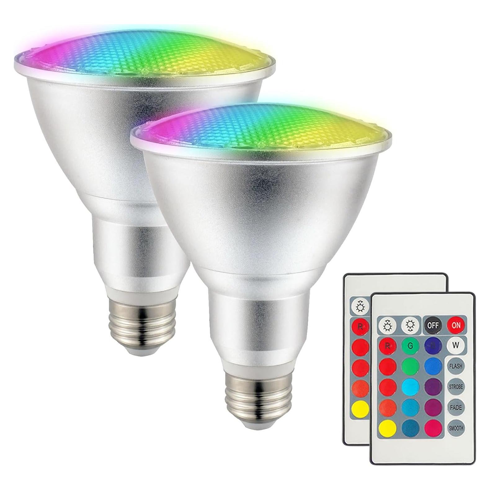 2Pack Bombilla LED PAR30 Changgong 30W RGB+Blanco Cálido 3000K