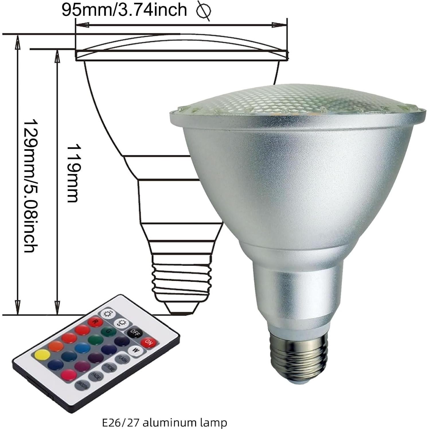 2Pack Bombilla LED PAR30 Changgong 30W RGB+Blanco Cálido 3000K