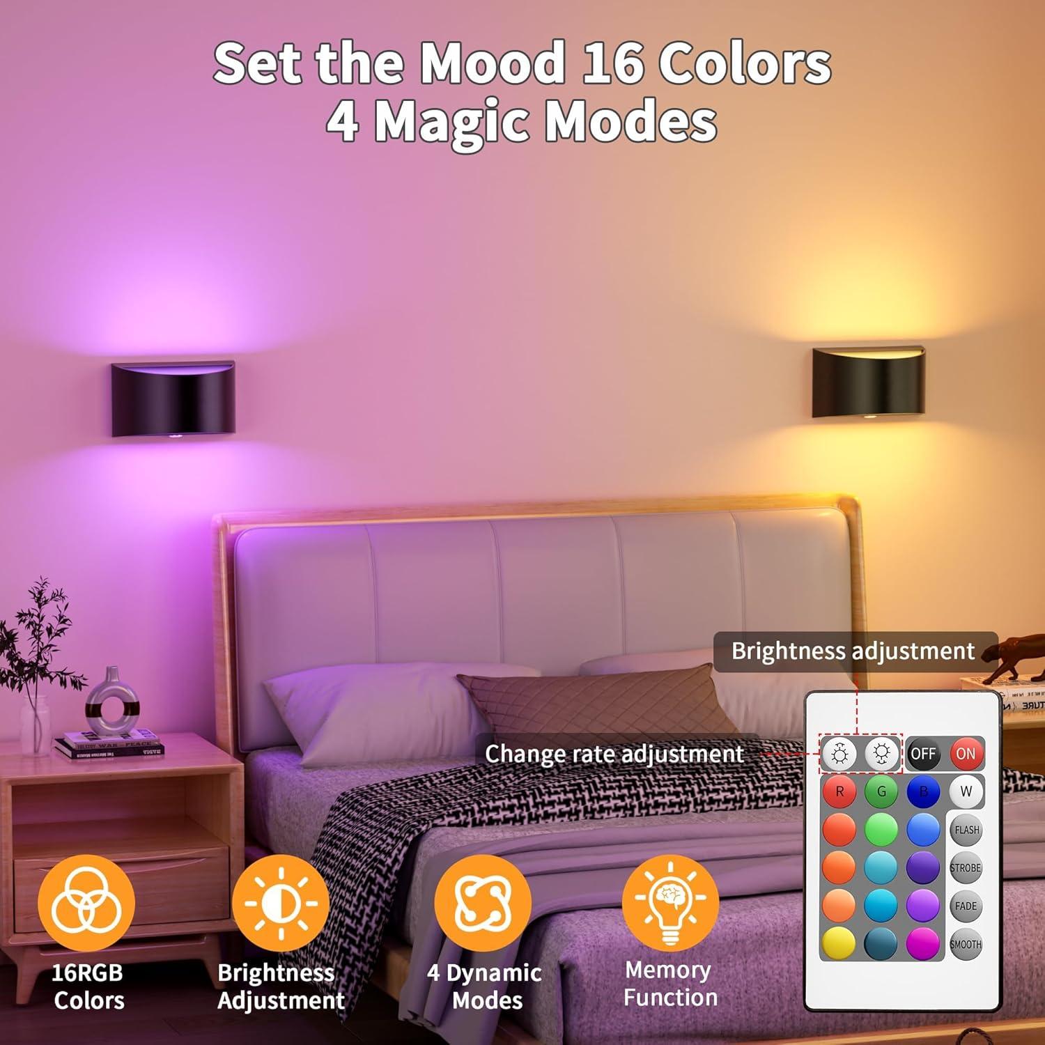 Aplique de Pared LED Inalámbrico CAMCLIM 16 Colores RGB Recargable