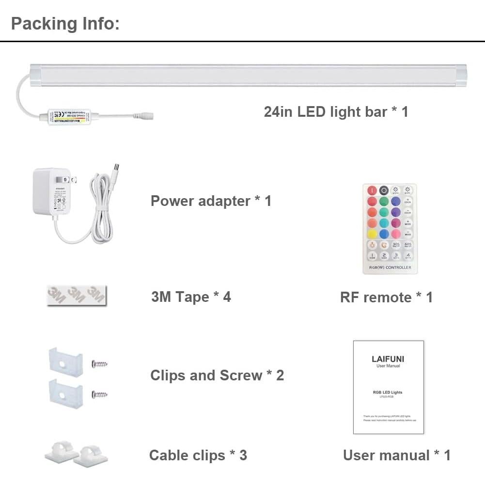 Barra de Luz LED Regulable LAIFUNI 61cm RGB con Control Remoto