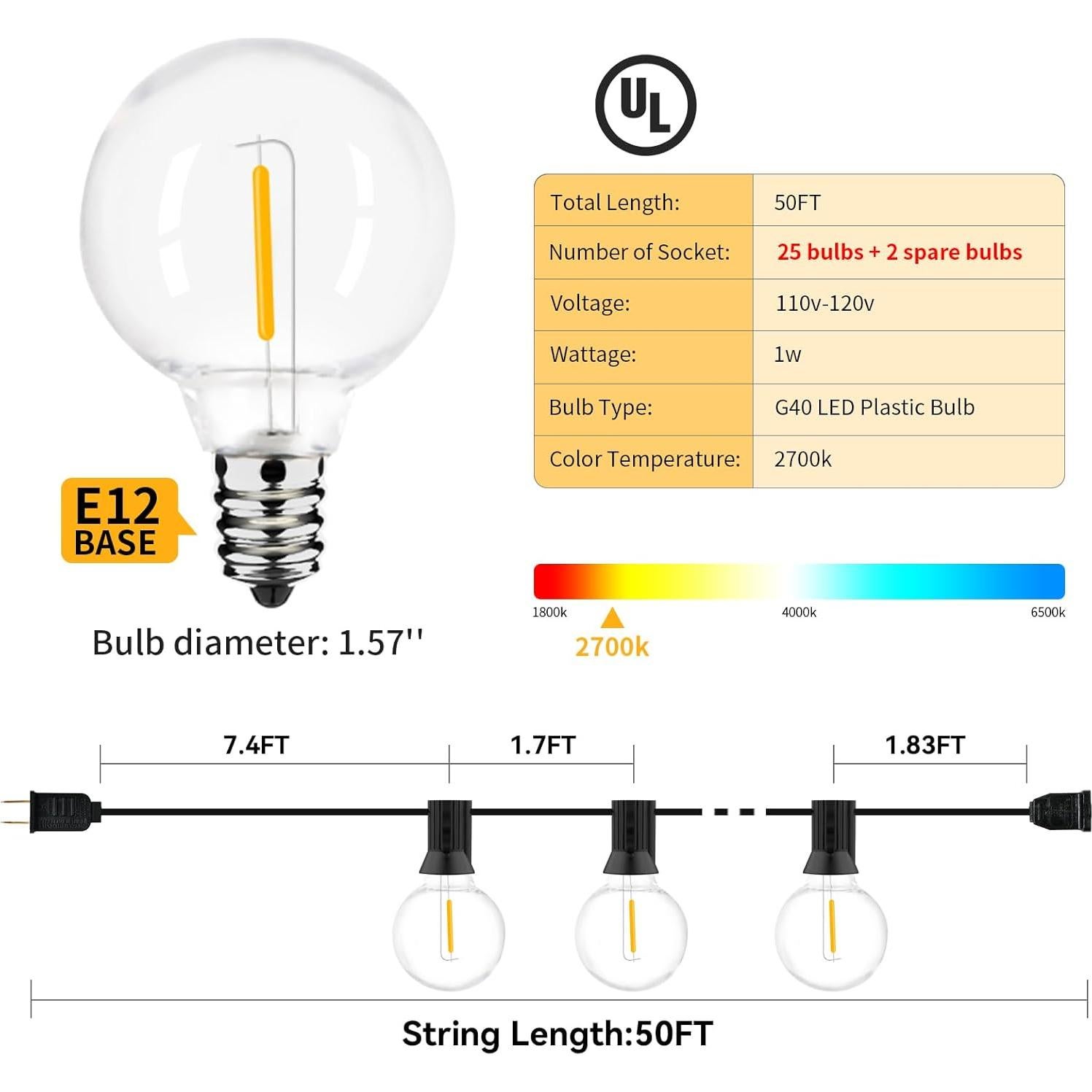 Luces de Cadena LED 15m Arbrac 27 Bombillas IP45 2700K