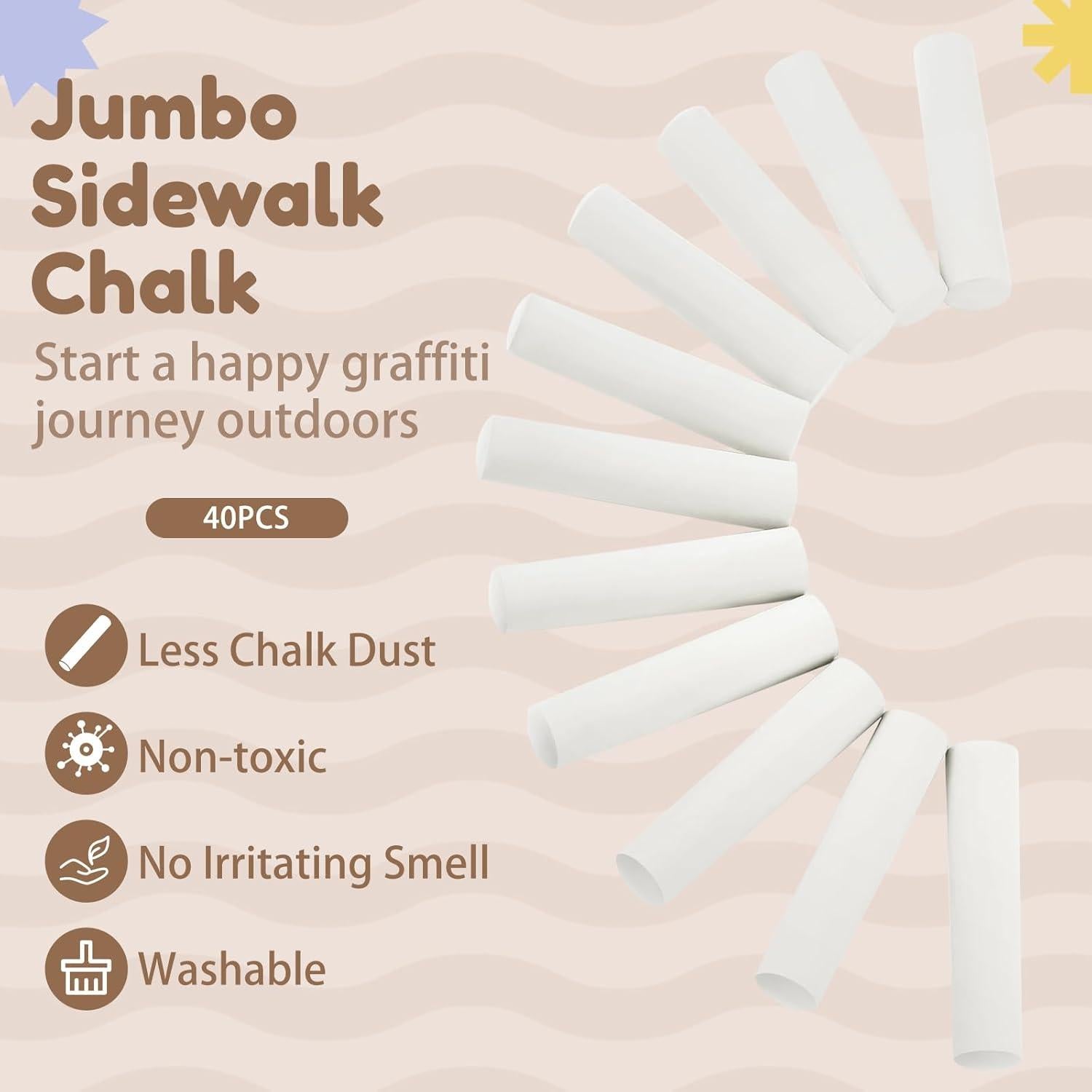 Tiza de Acera Jumbo Fulmoon 40 Pcs No Tóxica Lavable