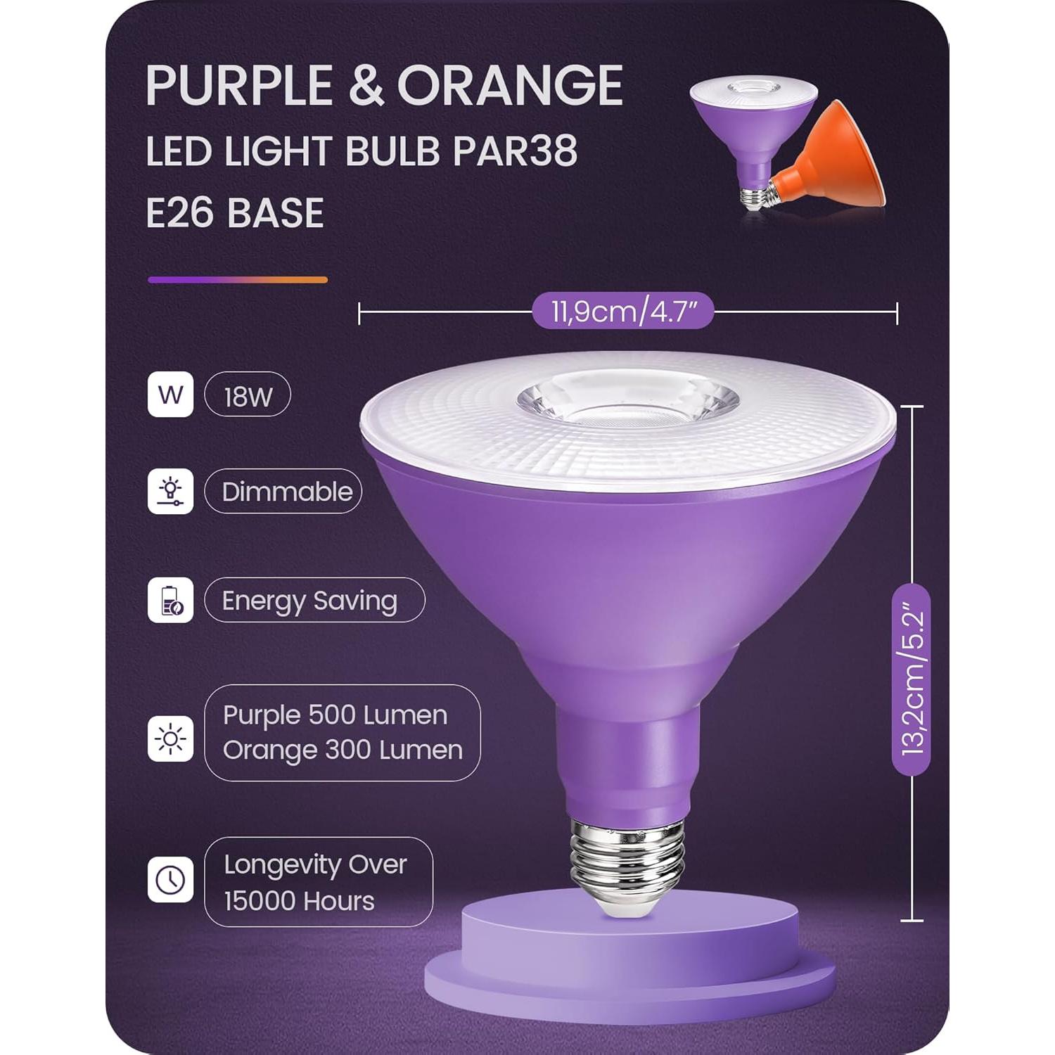 Set de 4 Focos LED Morados y Naranjas 18W Regulables GOEBLESON