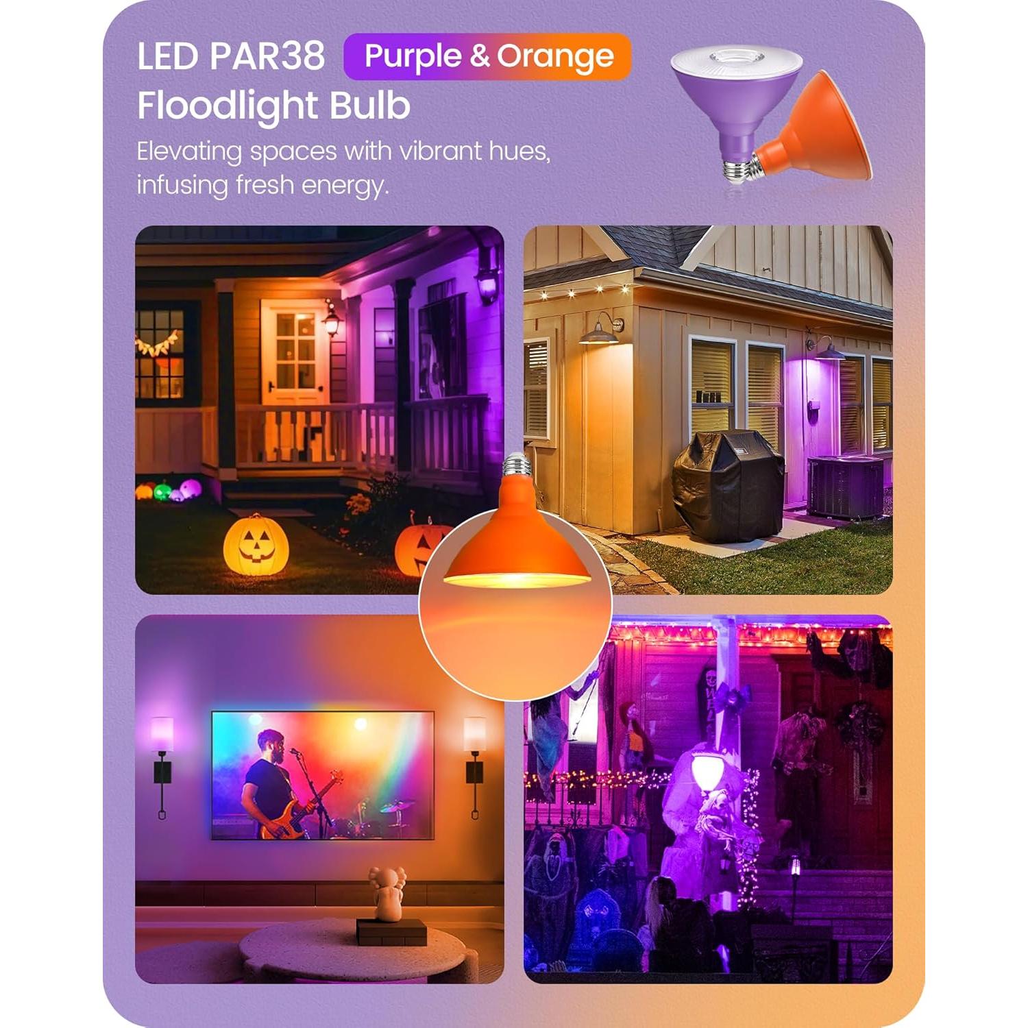 Set de 4 Focos LED Morados y Naranjas 18W Regulables GOEBLESON