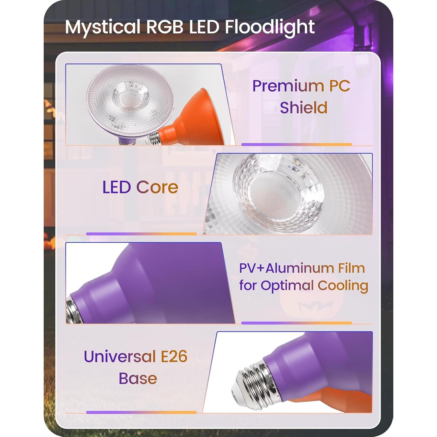 Set de 4 Focos LED Morados y Naranjas 18W Regulables GOEBLESON