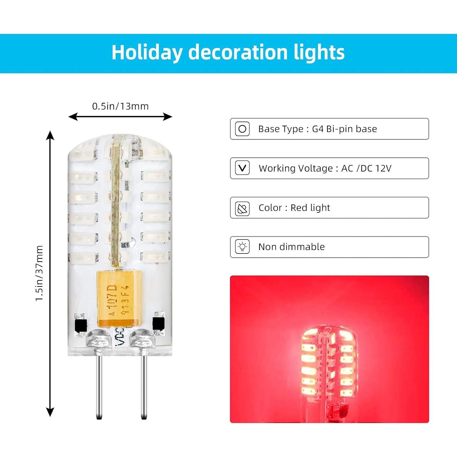 Bombilla LED G4 Roja 12V 2W 200 Lúmenes Paquete de 4