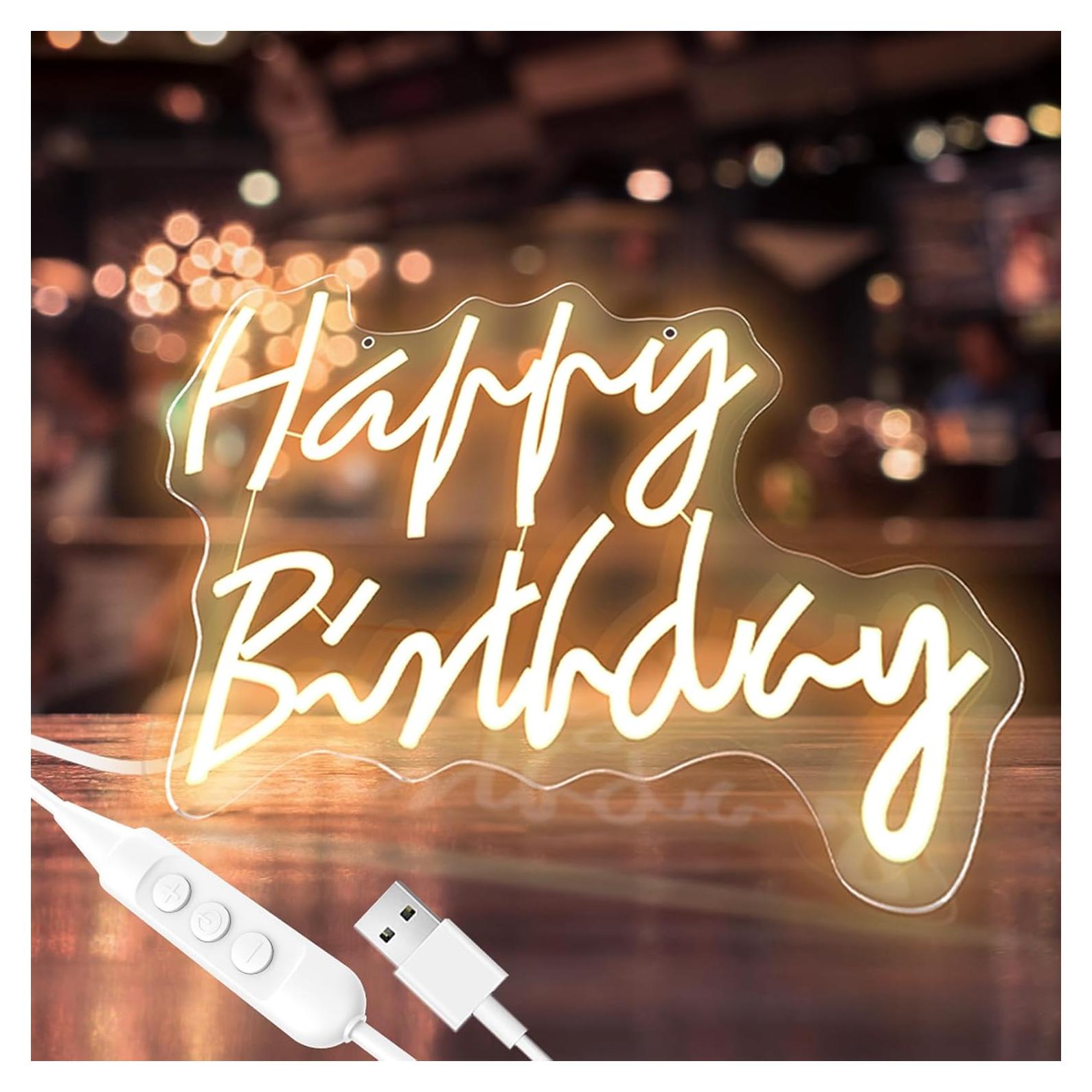 Letrero de Neón Feliz Cumpleaños Rnovebodr 47x36 cm RGB